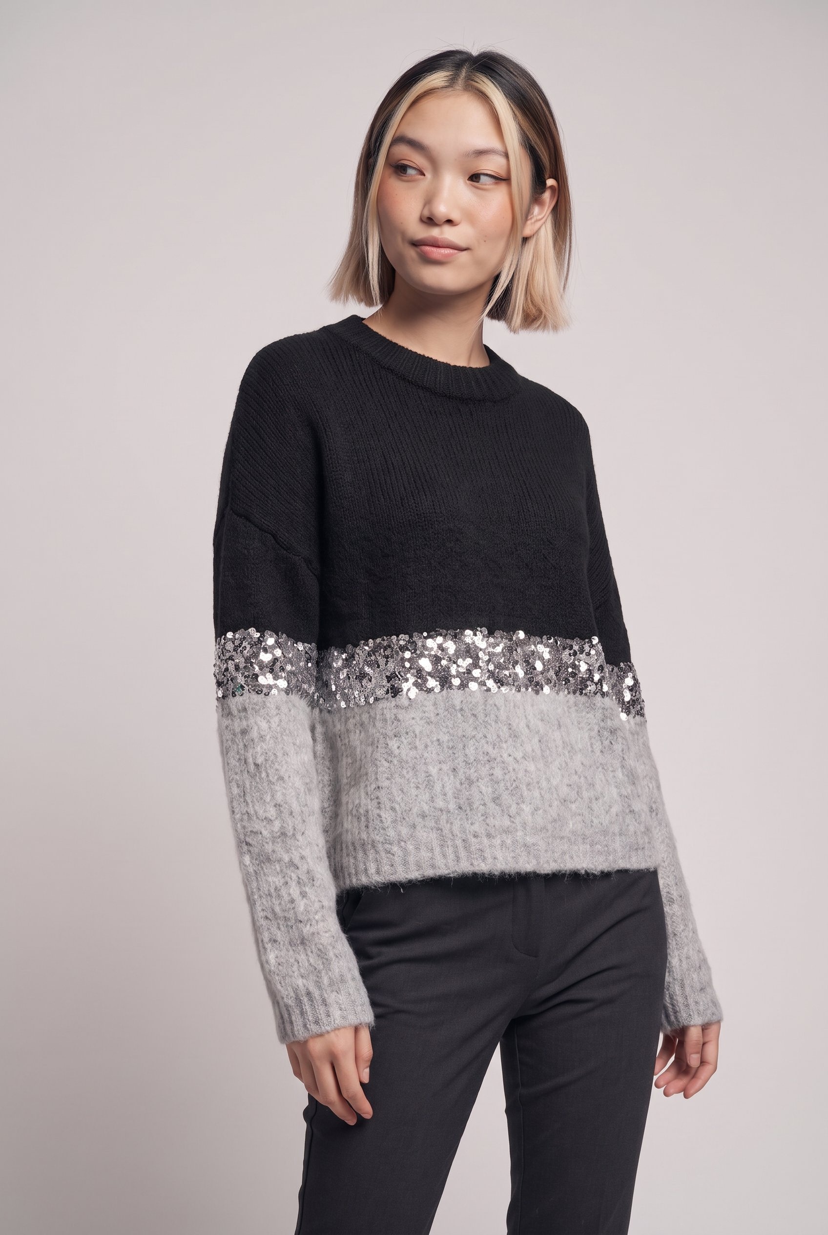 ONLY Pull à col rond »ONLMAINE LIFE LS SEQUIN BLOCK O-NECK KNT«