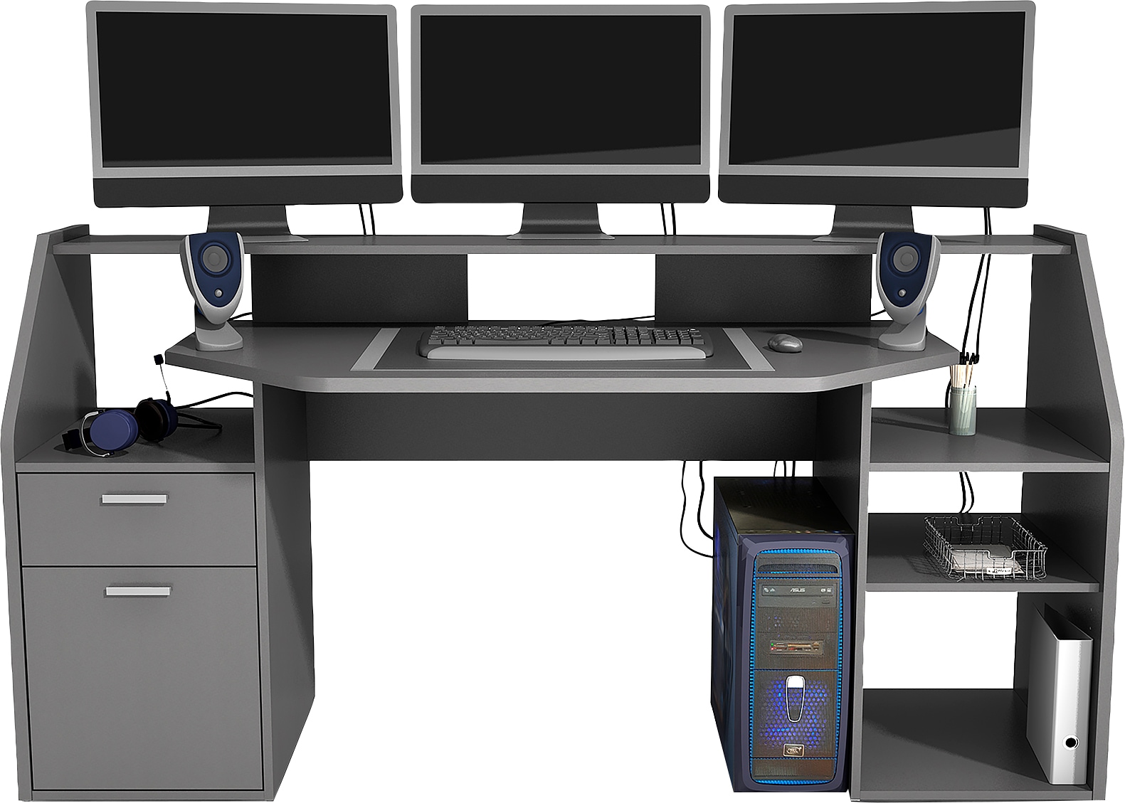 Image of FMD Gamingtisch "Zocker 1, moderner Regalschreibtisch," Gamingtisch mit vielseitigem Stauraum, Breite 180 cm