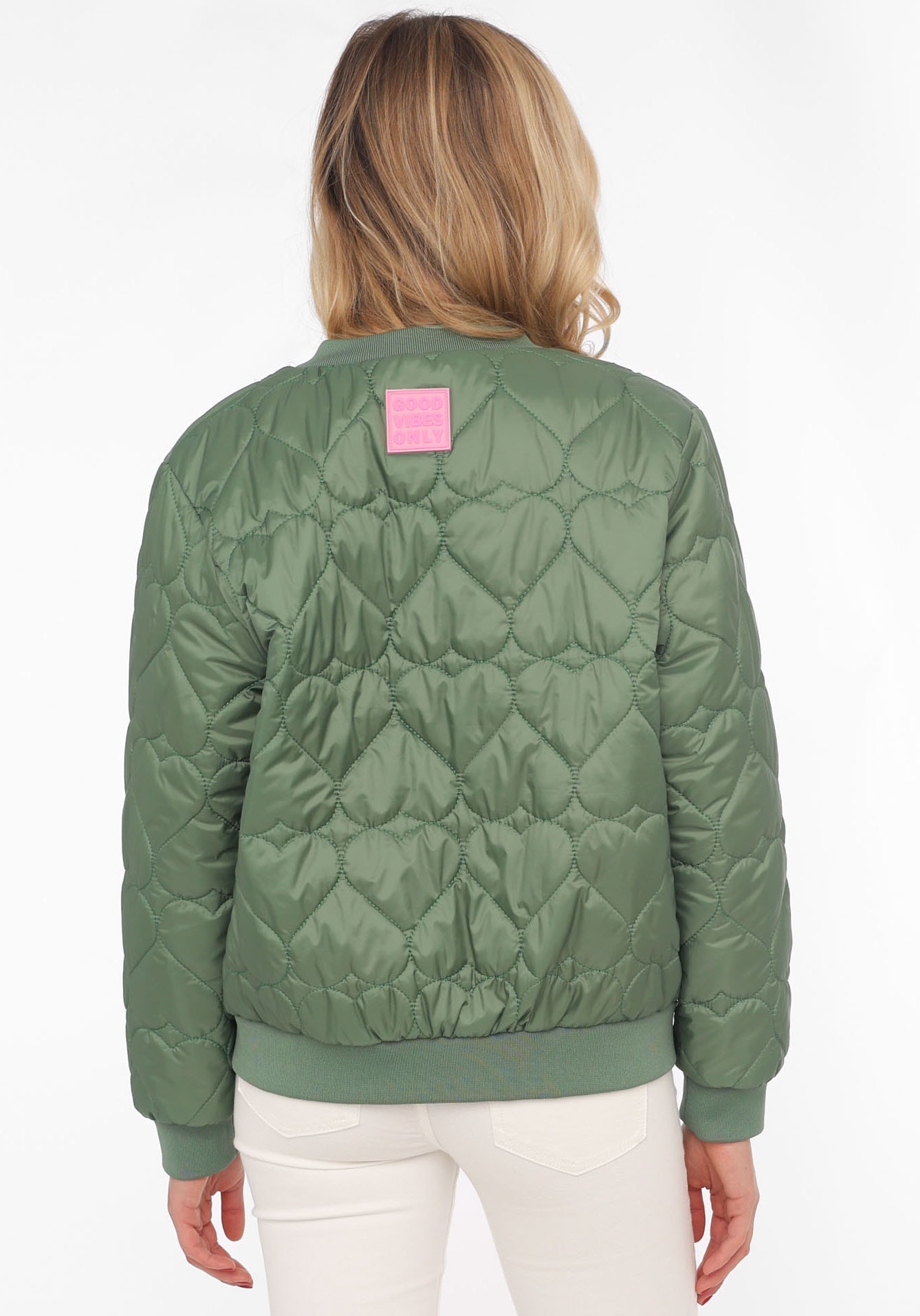 Zwillingsherz Veste bomber »"Be Happy"« sans capuche à la mode, détails contrastés, coupe régulière, manches longues, avec patch cœur