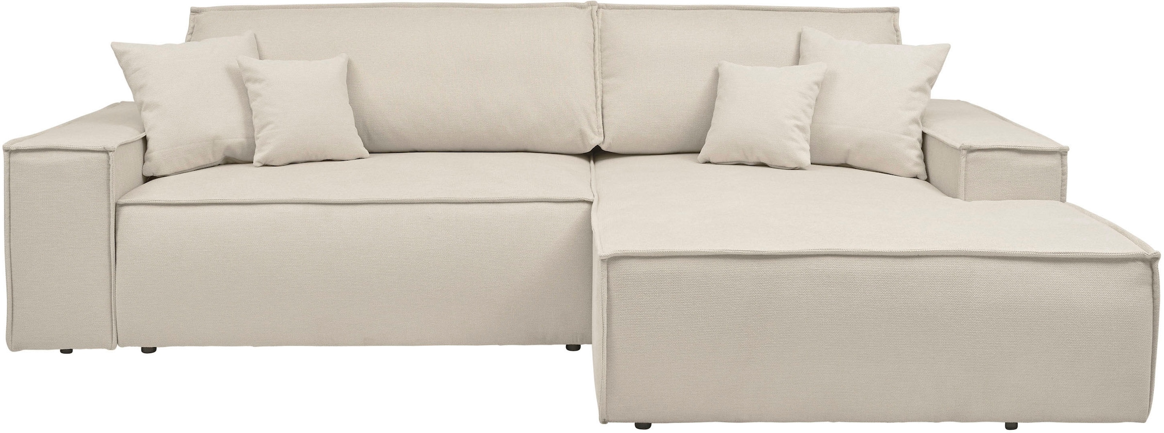 andas Ecksofa »Finnley Schlafsofa 267 cm in Bouclé u. Struktur fein, L-Form,«, Schlaffunktion m. Bettkasten (136/210 cm), Bouclé, Struktur