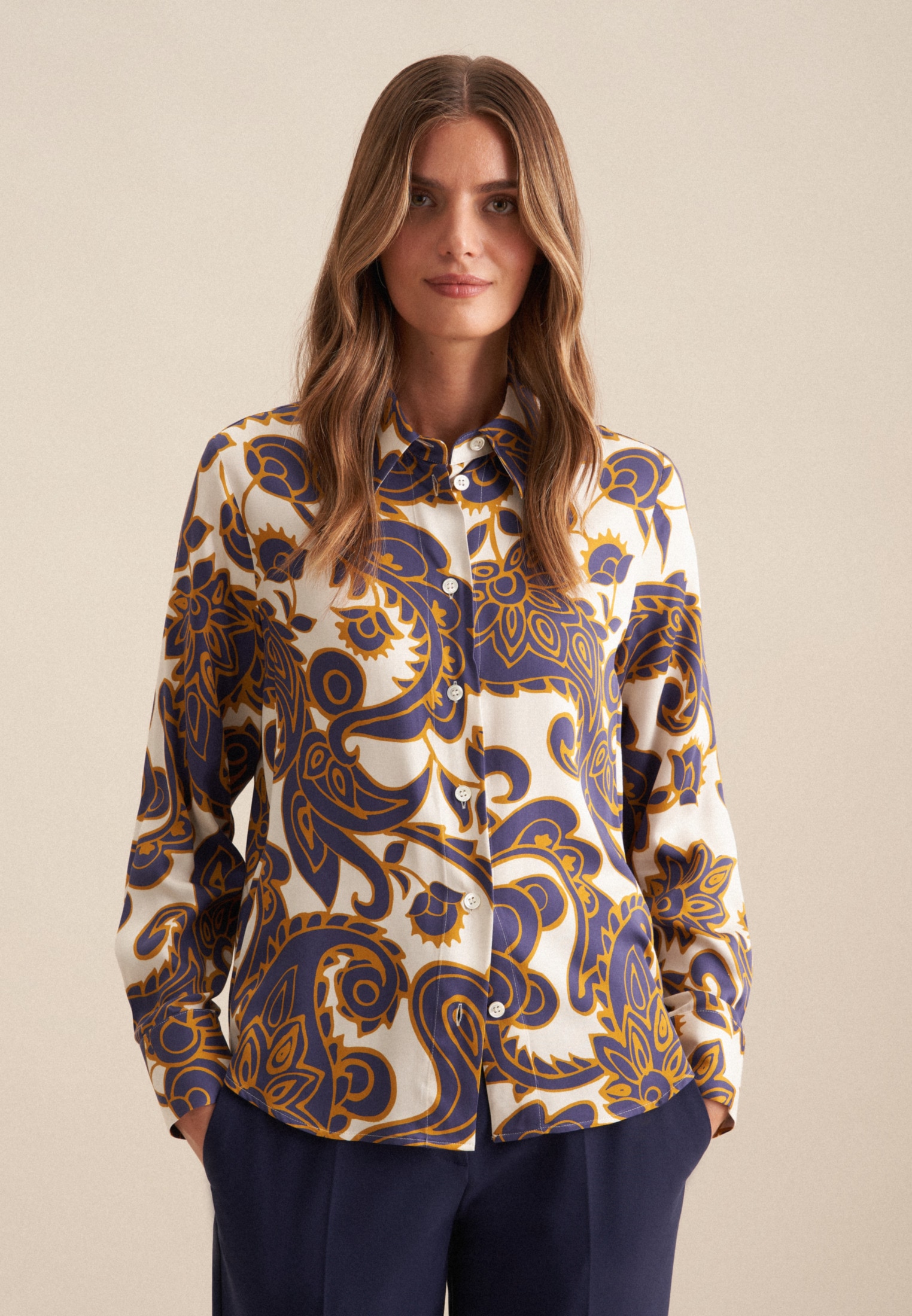 Image of seidensticker Hemdbluse "Schwarze Rose" 1/1 Kragen Paisley