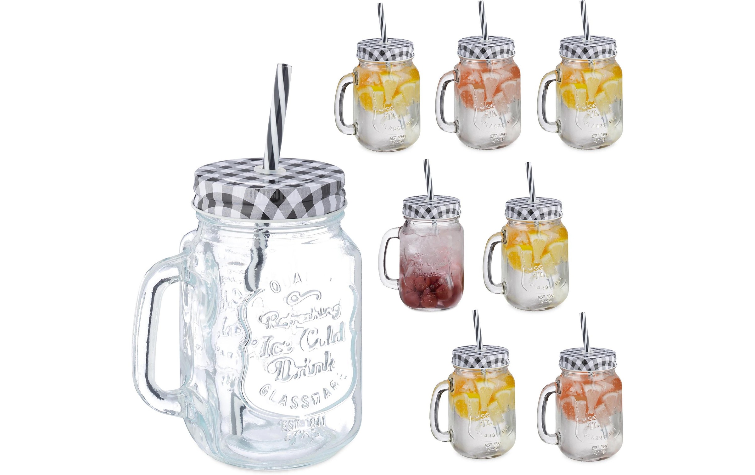 Image of relaxdays Gläser-Set "Summer 500 ml, 8 Stück, Schwarz/Transparent/Weiss"