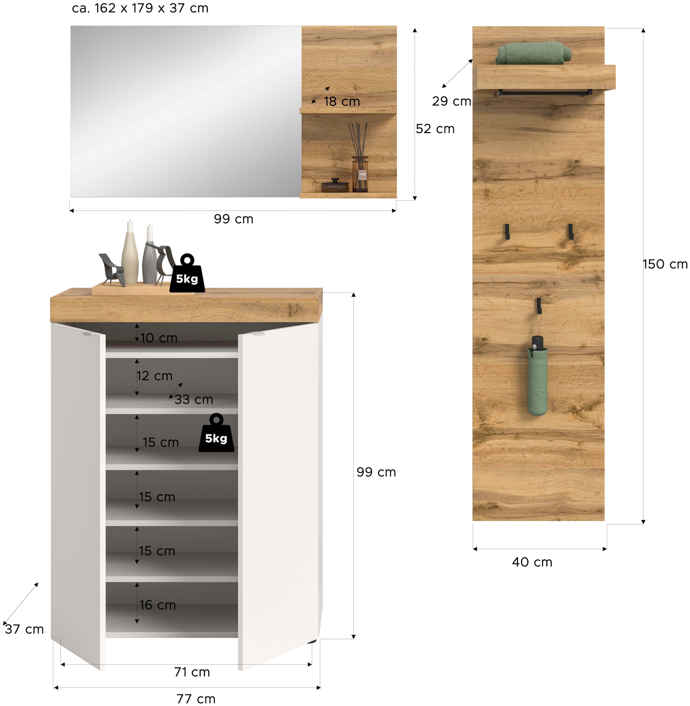 GOODproduct Garderoben-Set »MAMBO II, 3-teilig, hängend oder stehend montierbar« 3 Stk. tlg.