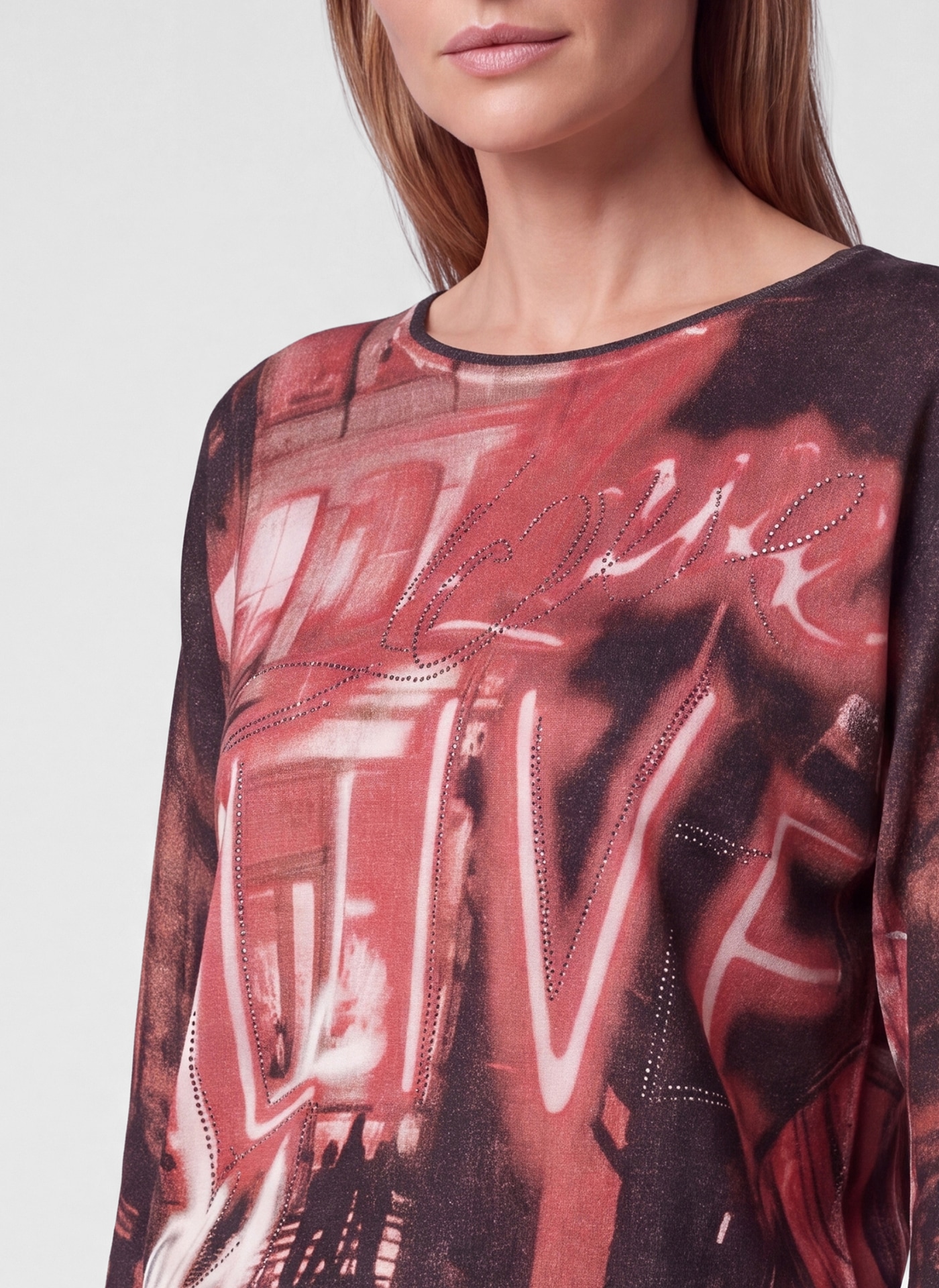 Rabe Rundhalspullover mit Allover-Print und Glitzer-Details