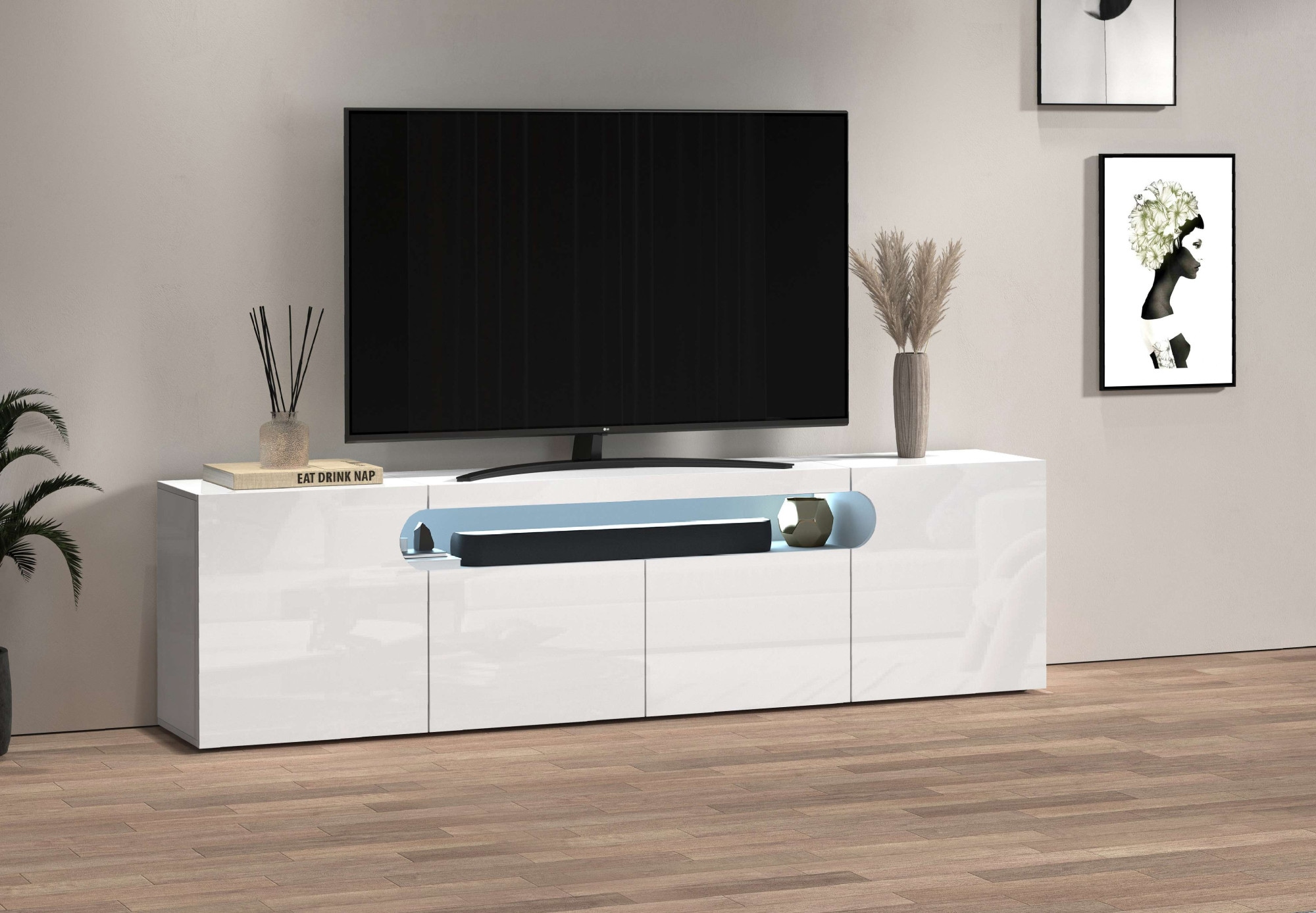 GOODproduct Table basse »REAL,Lowboard,TV-Kommode,TV-Möbel,TV-Bank« 1 cuis tlg. Avec 4 portes, dont 2 arrondies formant une niche ovale ouverte