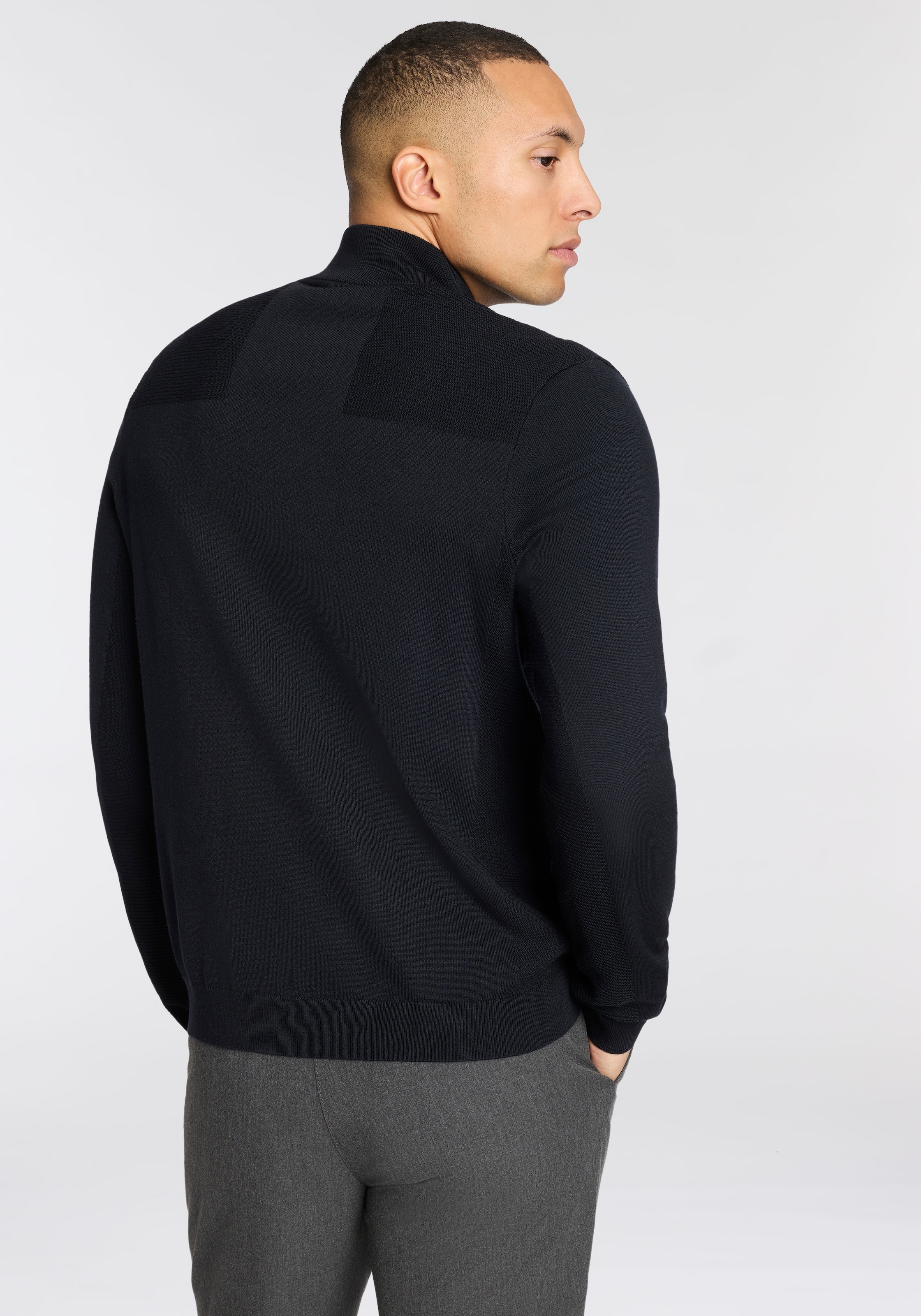 BOSS GREEN Pull en tricot Stehkragen mit Reissverschluss, Regular Fit,