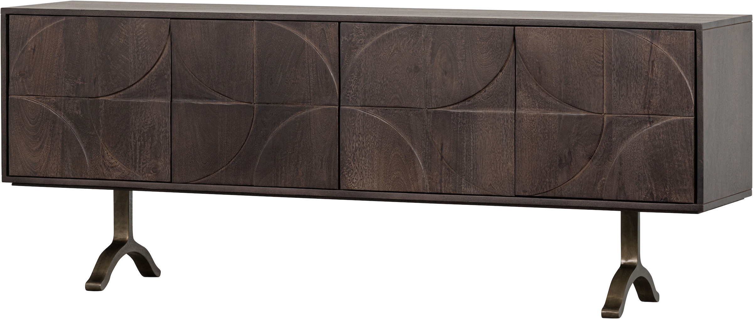WOOOD Sideboard »Draw mit Massivmangoholz und 3D-Türmuster B 180 x T 40 x H 70 cm« 2 Kabelöffnungen, Tragkraft Deckplatte 35 kg, einfach zu montieren