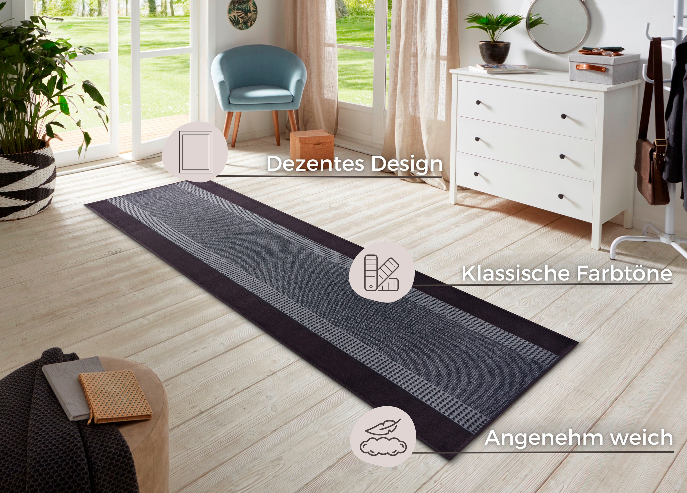 HANSE Home Teppich »Band«, rechteckig, 9 mm Höhe, Kurzflor, weich, Läufer Grössen, Wohnzimmer, Schlafzimmer, Esszimmer