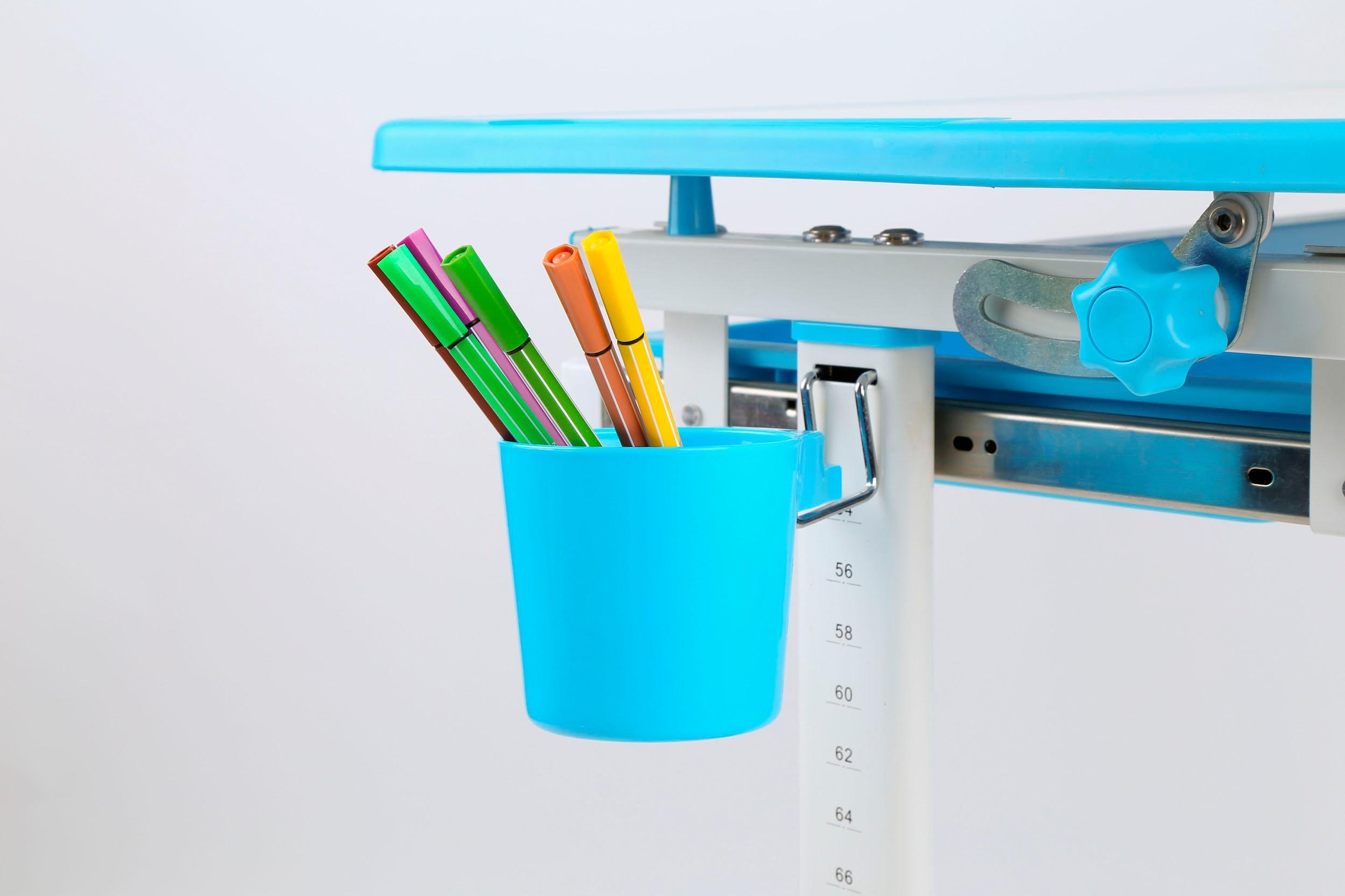 Vipack Kinderschreibtisch »Comfortline, mit Höhenverstellung inkl. Taschen- u. Becherhalter«, (Set, B/H/T ca. 70x54-76x47,4cm, verschiedene Farben, mit Griffelschublade), inkl. Stuhl und verstellbarer Schreibplatte, praktische Funktionen