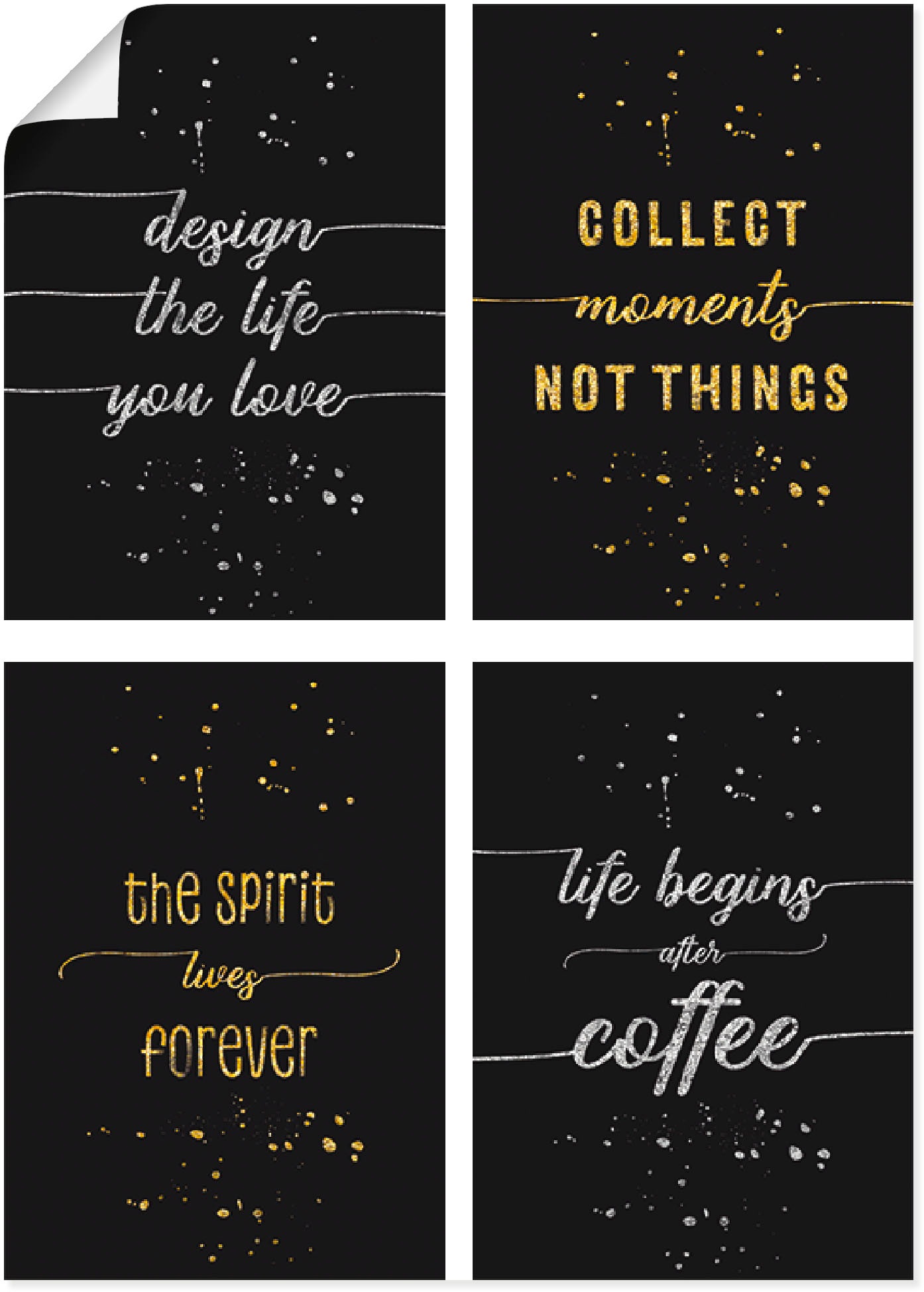 Image of Artland Poster »SILBER & GOLD 4 Lebensweisheiten«, Sprüche & Texte, (4 St.), Poster, Wandbild, Bild, Wandposter bei Ackermann Versand Schweiz