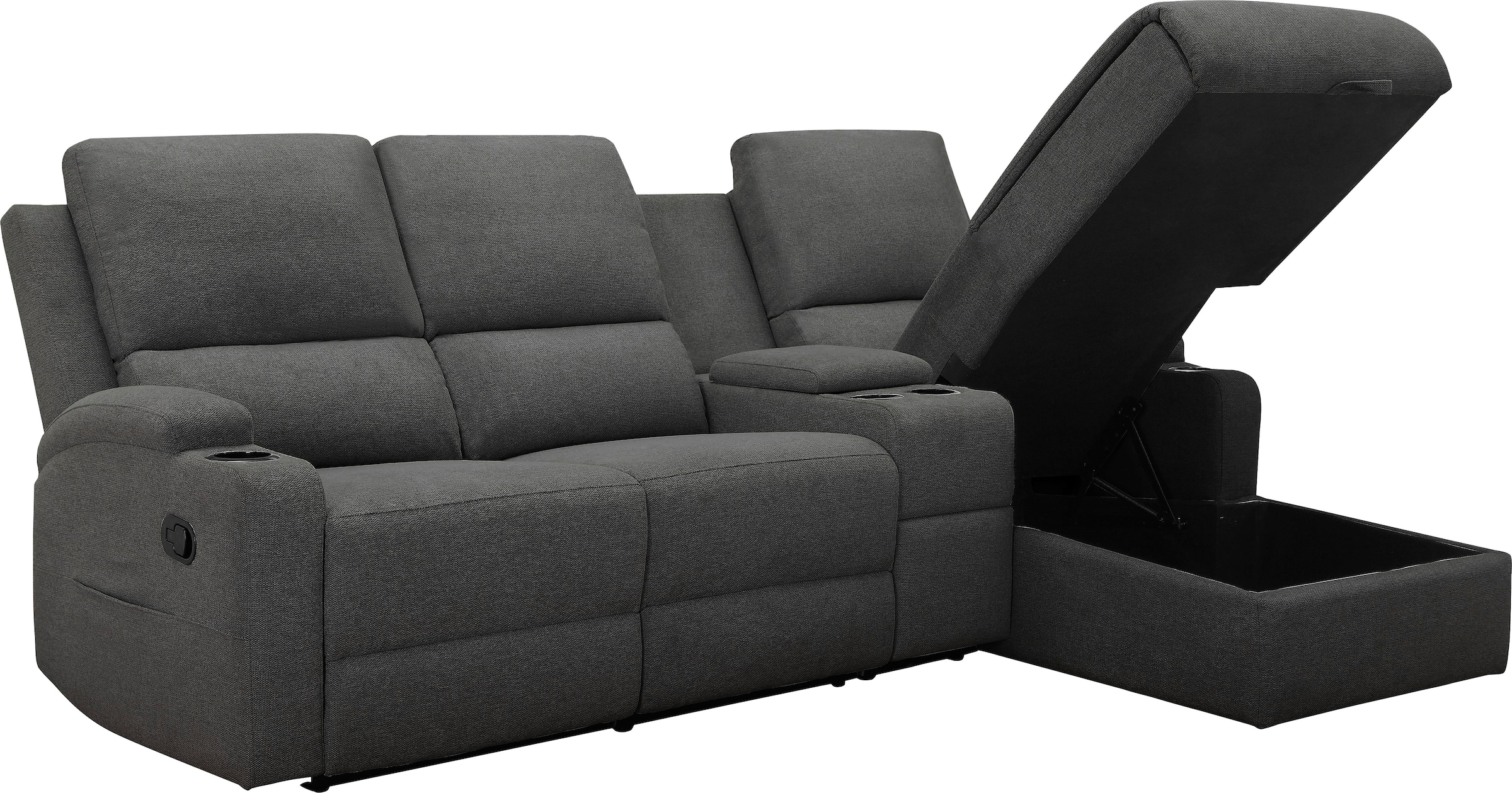GOODproduct Ecksofa »NAPORI Struktur, Multimediasofa, 3er Kinosessel XXL, L-Form« Kinosofa, manuelle o. elektr. Relaxfunktion, Staufach, Getränkehalter