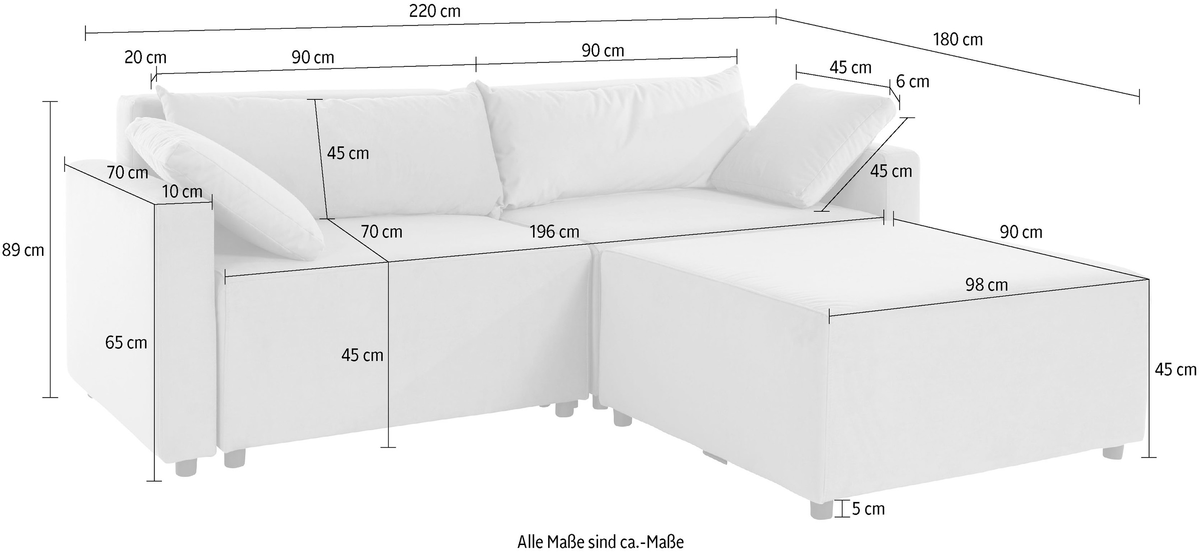 INOSIGN Ecksofa »Marva 3tlg. L-Form«, beide Armlehnelemente ausziehbar für Bettfunktion, mit Bettkasten