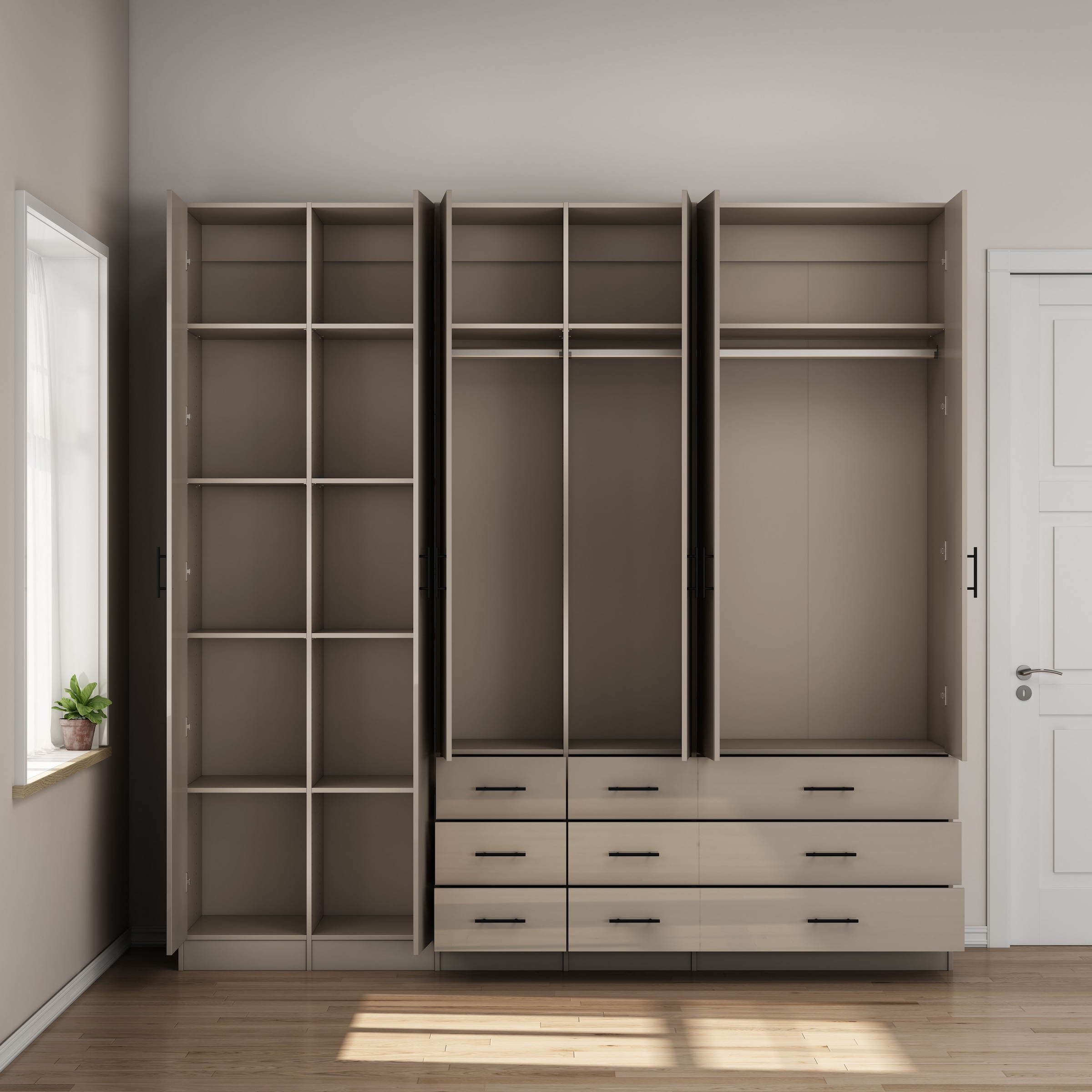 GOODproduct Armoires à vêtements »Trento Schlafzimmerschrank Garderobe hochglanz« in 2 unterschiedlichen Schrankhöhen wählbar,  Schrank mit 6 Türen und 9 Schubladen, Hochglanz-Fronten, 2,39m Höhe