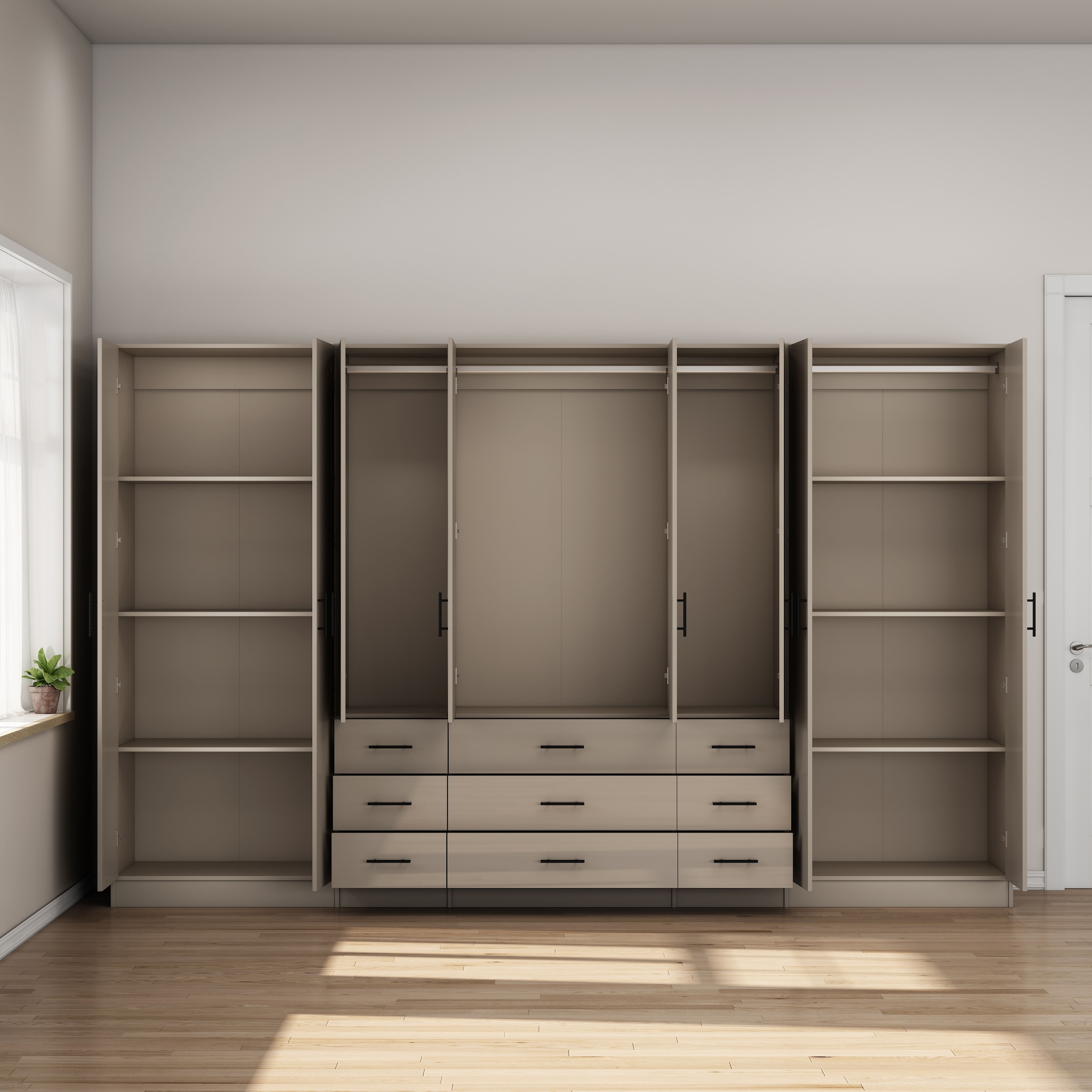 GOODproduct Kleiderschrank »Trento Schlafzimmerschrank Garderobe hochglanz« Schrank mit 8 Türen und 9 Schubladen, hochglänzende Fronten