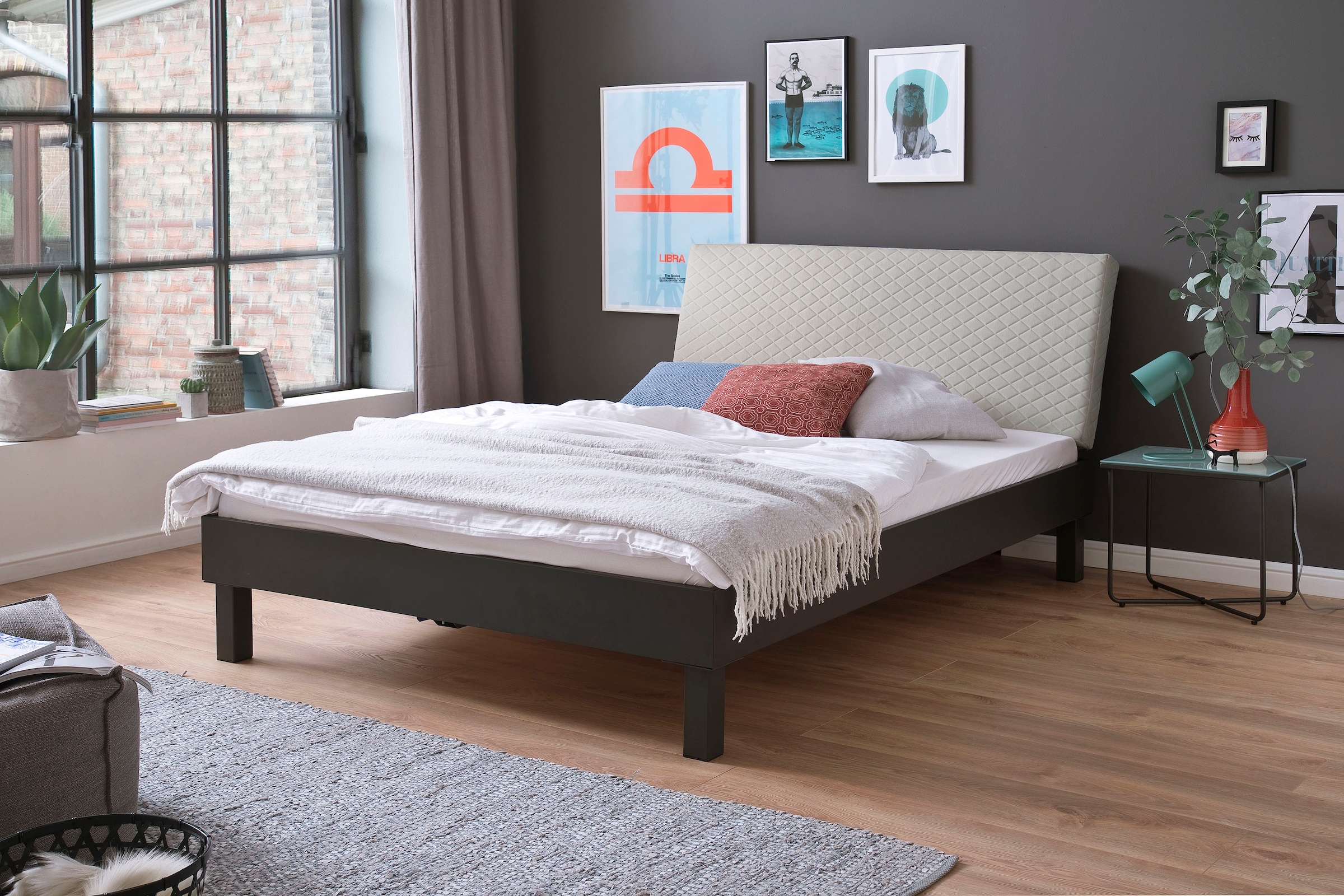 Image of meise.möbel Metallbett »Boston«, Polsterkopfteil mit Rautenstanzung, diverse Fussvarianten möglich bei Ackermann Versand Schweiz