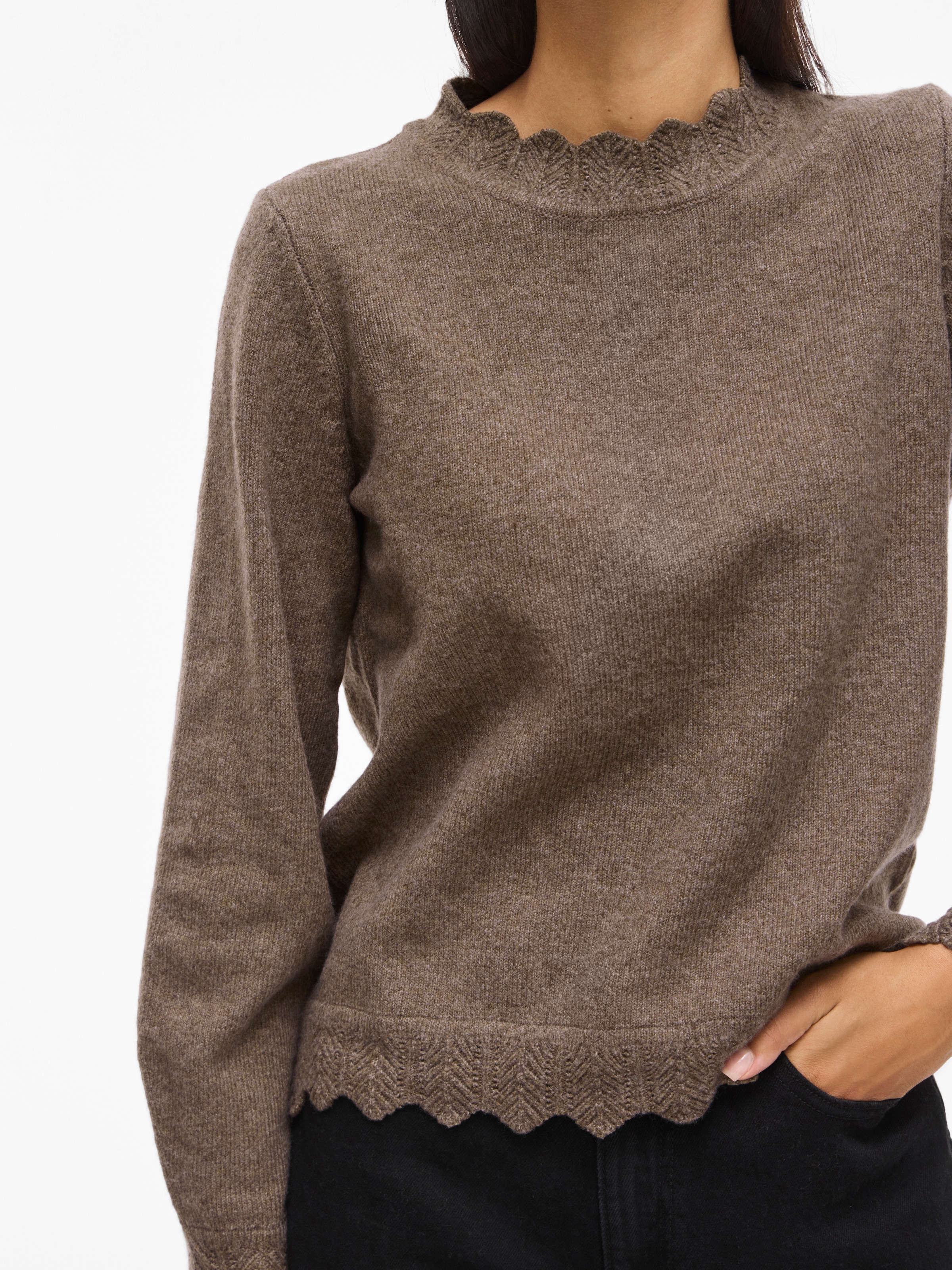 Vila Pull en tricot »VINIKOLINA O-NECK L/S KNIT TOP - NOOS« mélange de matériaux, coupe régulière