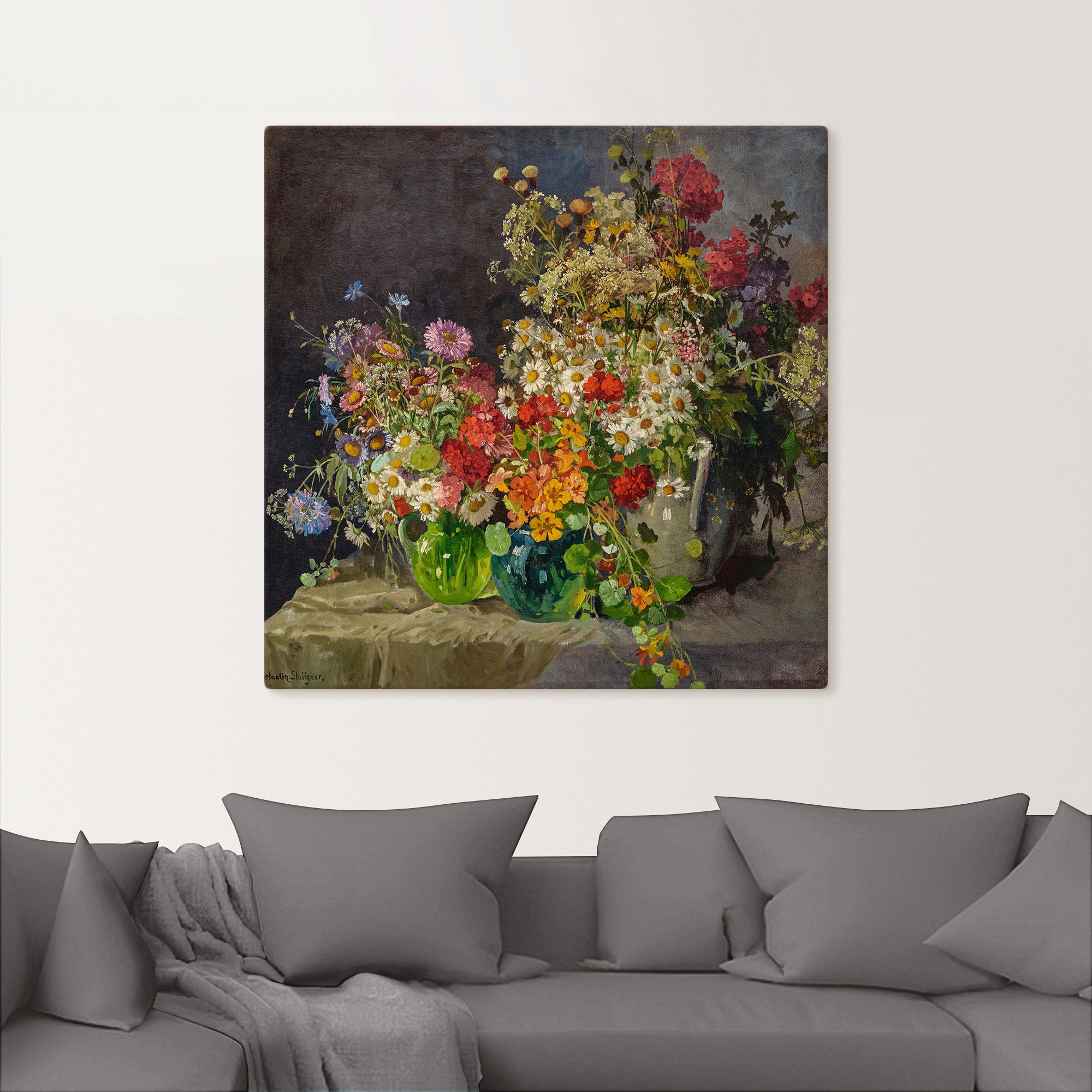 Artland Leinwandbild »Stillleben mit Wiesenblumen in Krügen.«, Arrangements, (1 St.), auf Keilrahmen gespannt