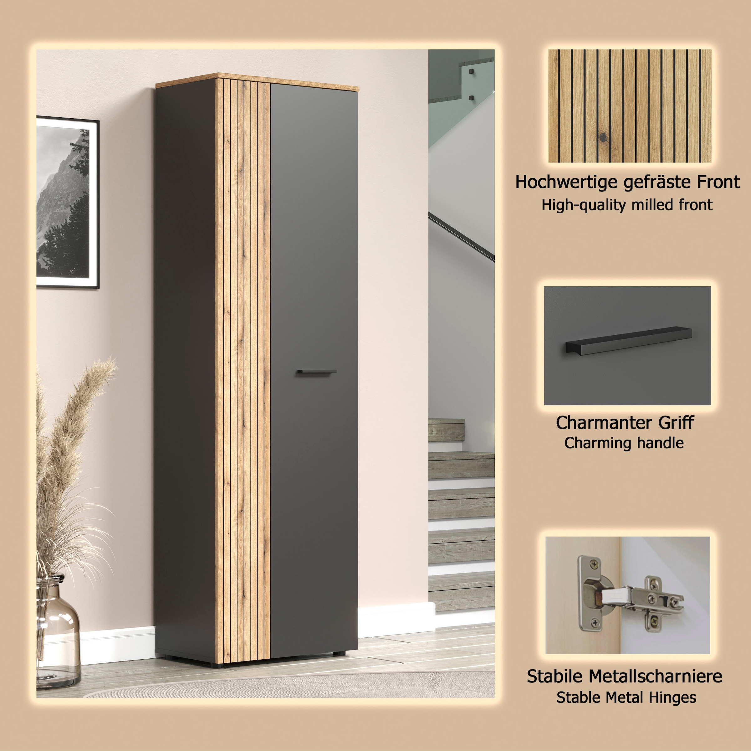 Home affaire Armoire vestiaire »Estepona« 1 cuis tlg. Flurschrank mit 2 Türen & 1 Kleiderstange – (B/T/H) 60/36/195 cm