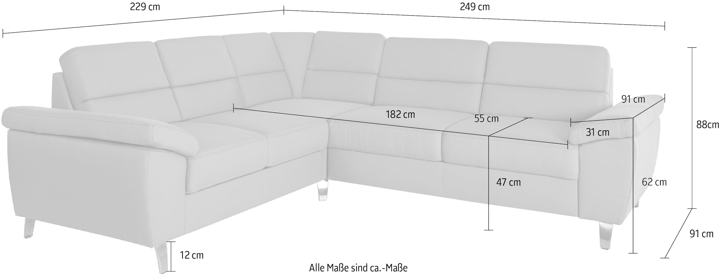 sit&more Canapé d'angle »Sorano L-Form« au choix avec fonction lit et relaxation, incl. coffre de rangement