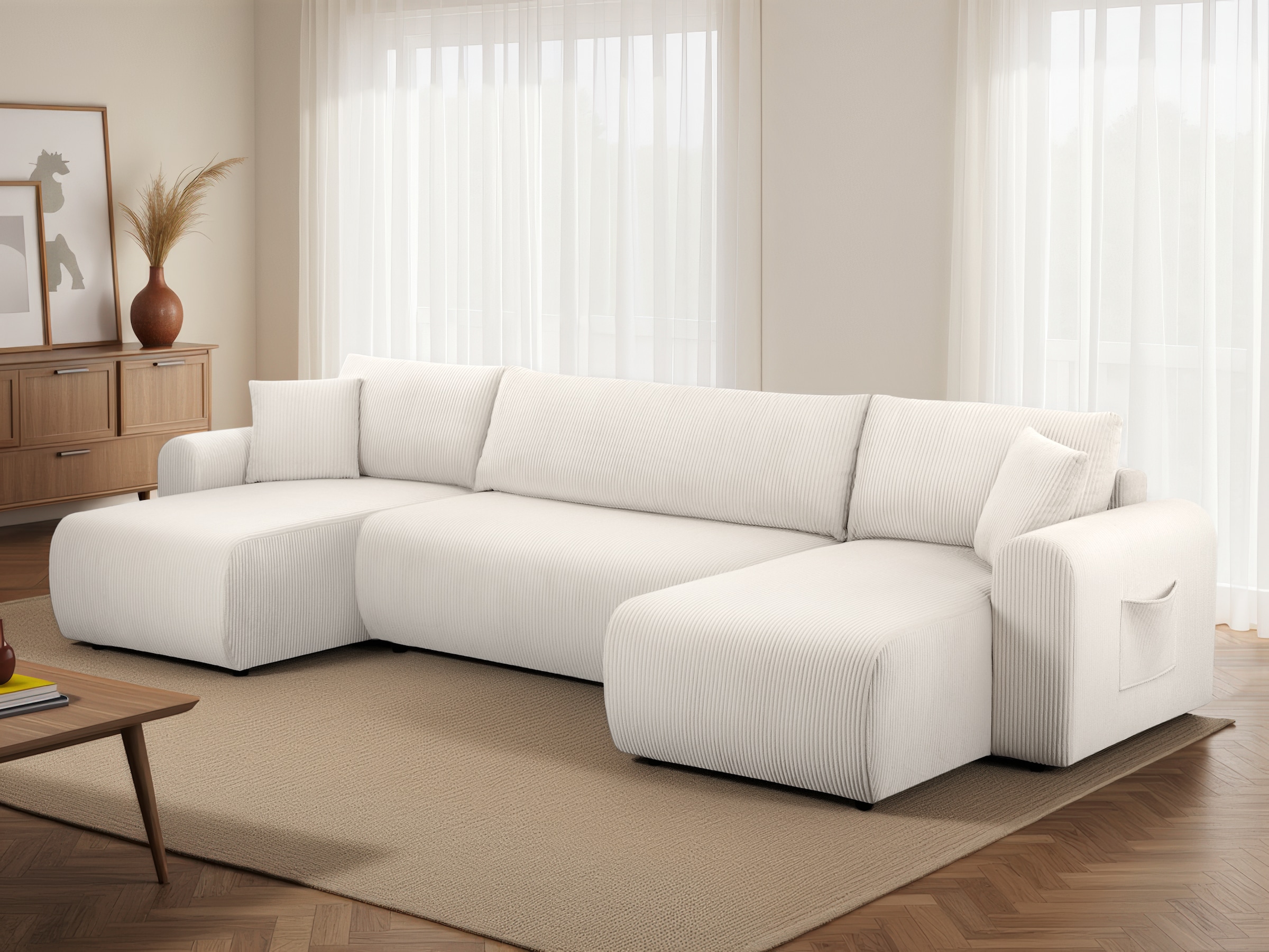 GOODproduct Paysage de salon »JONAA, 311 cm, U-Form, Schlafsofa, Boxspringfederung, Cord u. Struktur« 133/270cm, Bettkasten, Seitentaschen, Cord und Struktur