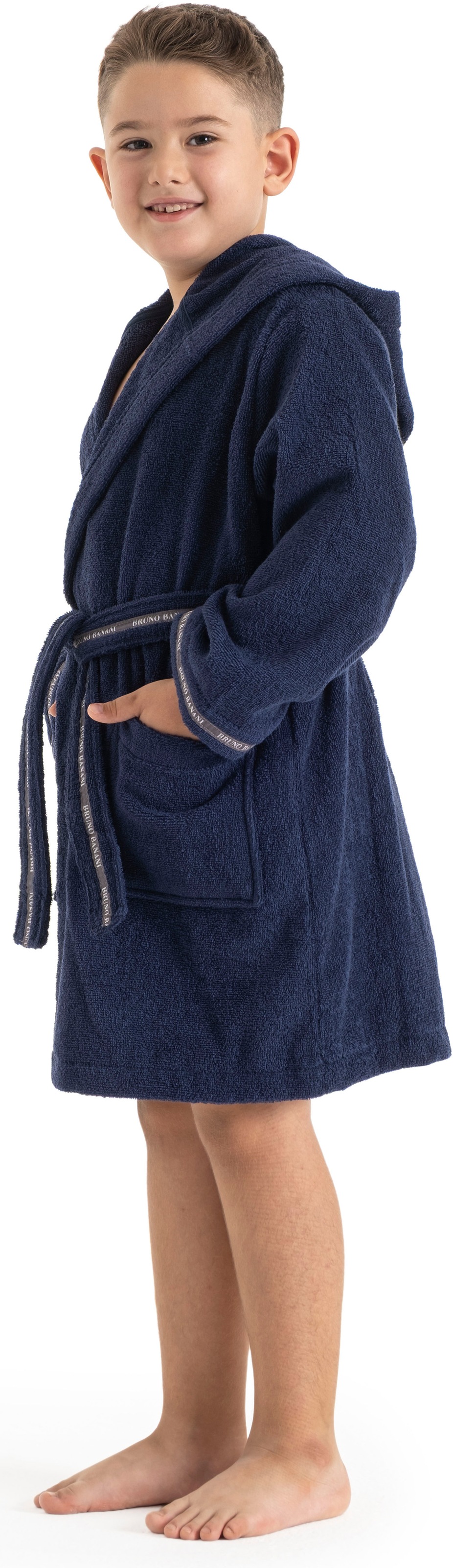 Bruno Banani Peignoir de bain pour enfants »Danny, Ideal für Zuhause, Schwimmbad oder im Urlaub« 1 cuis mit Logostreifen, aus 100% Baumwolle