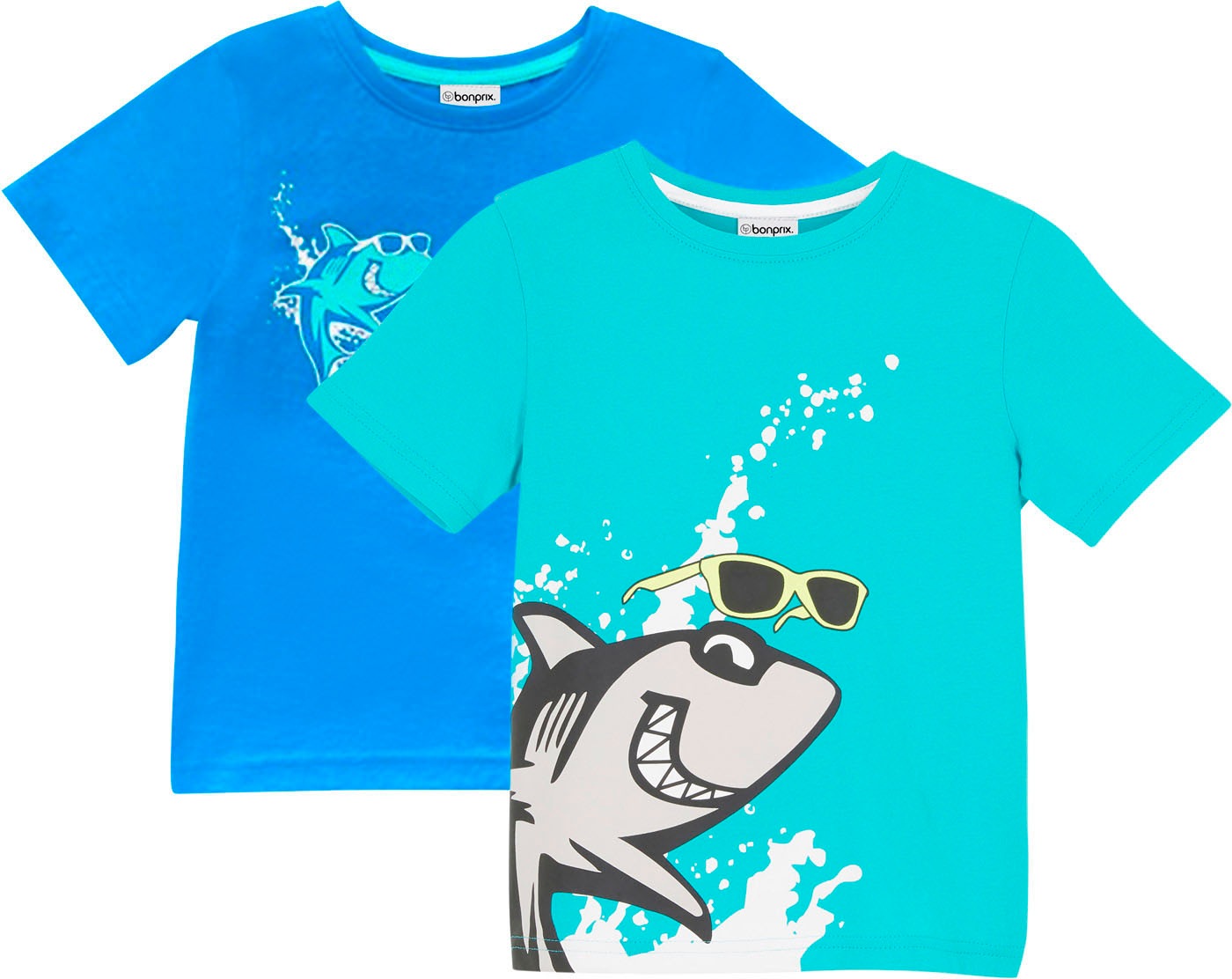 Image of bonprix T-Shirt Packung, 2 Stk. bequeme Passform, Kurzarm, mit Haifisch-Druck, aus Baumwolle