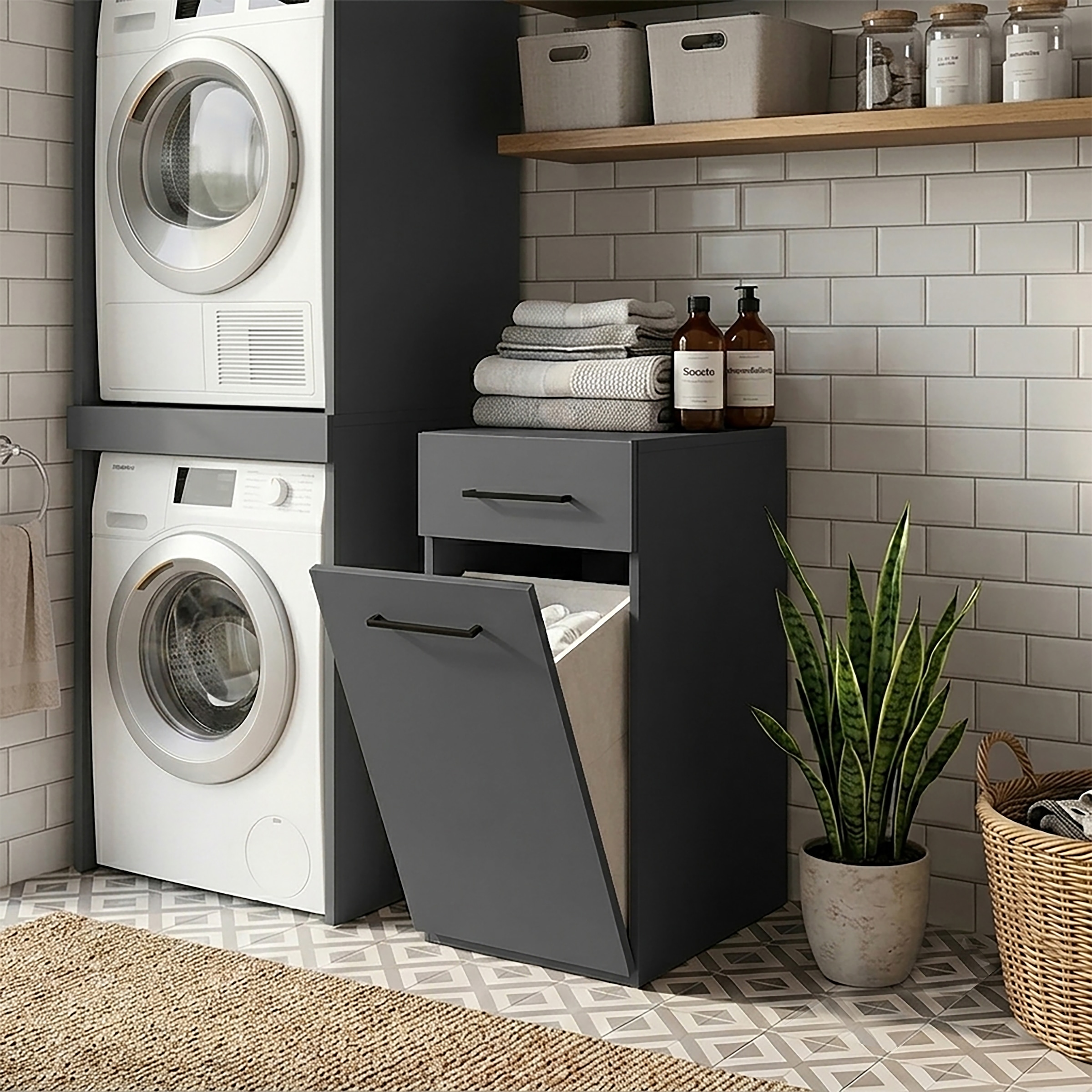 KOCHSTATION Wäscheschrank »KS-Linda« Breite 40 cm, mit integriertem Wäschekorb, 25mm starke Wände
