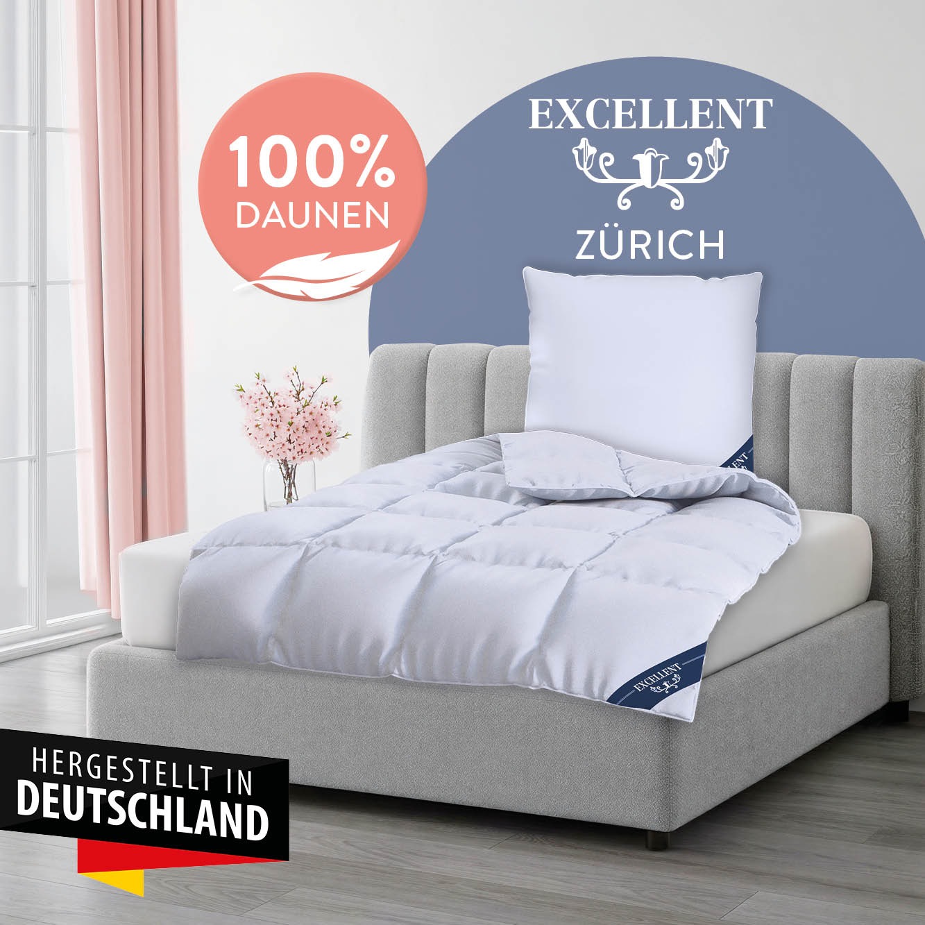 Excellent Daunenbettdecke "Zürich, Bettdecke normal mit Bestnote "Hoher Schlafkomfort" bewertet." warm Füllung 100% Daunen 1 Stk. tlg. Bettdecke 135x200 cm, 155x220cm und weitere Größen, Made in Germany