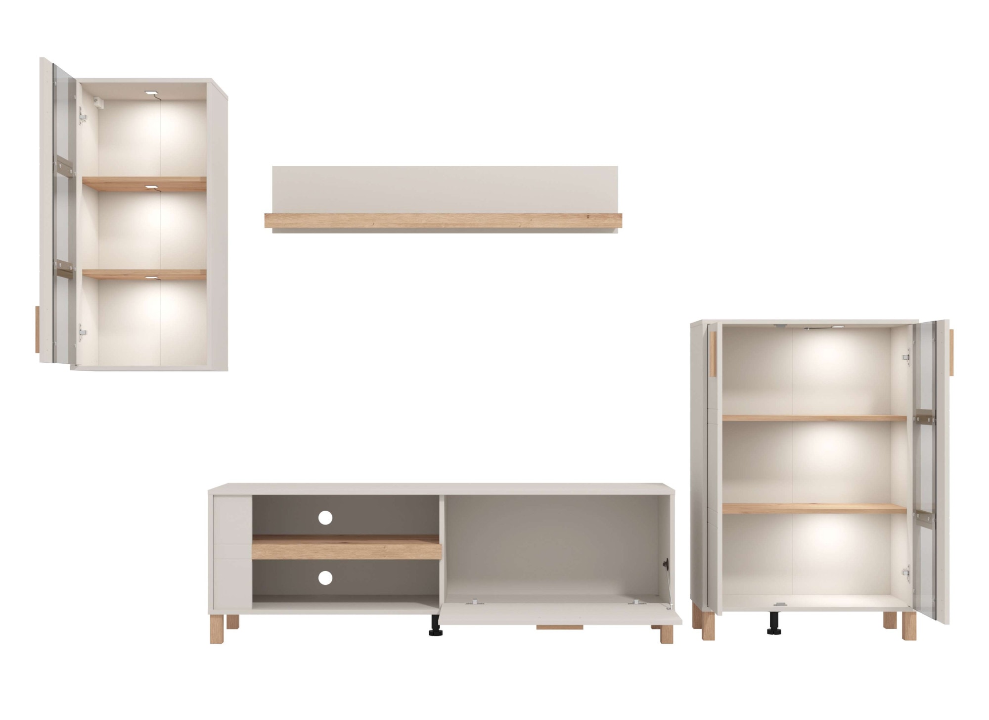 Home affaire Wohnwand »Sheffield, inkl. TV-Board, Highboard, Hängevitrine und Wandregal« Komplett-Set, 4 Stk. tlg.