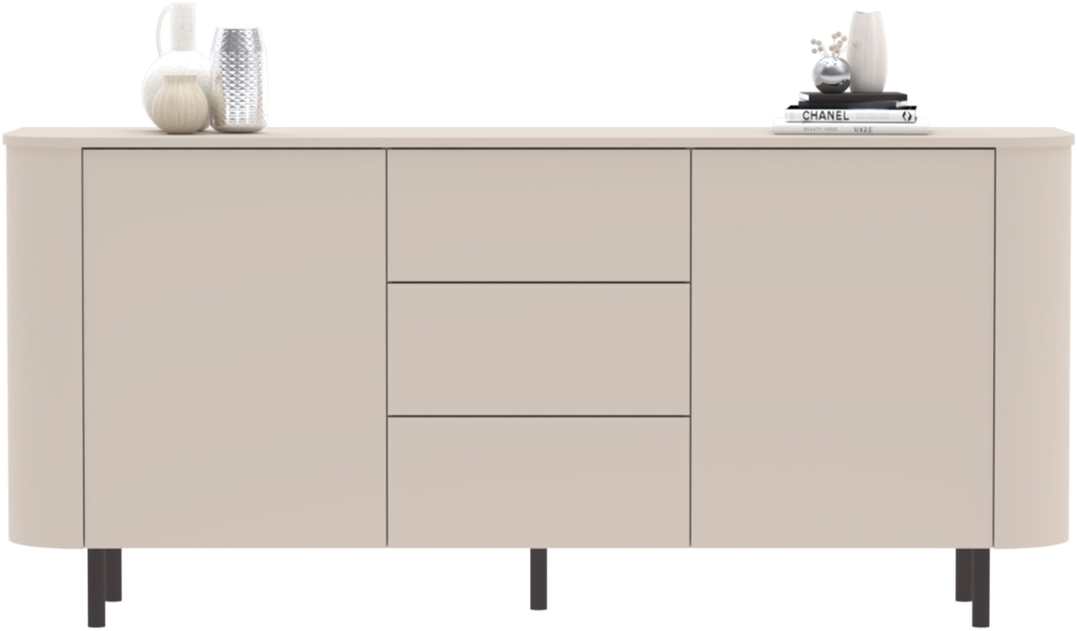 Image of GOODproduct Sideboard "Lido, 181 cm breit, 2 Türen, 3 Schubkästen, Kommode, Stauraumschrank" Formgebogenes MDF, Stirnseiten mit Rundung, Push-to-open, Metallfüsse