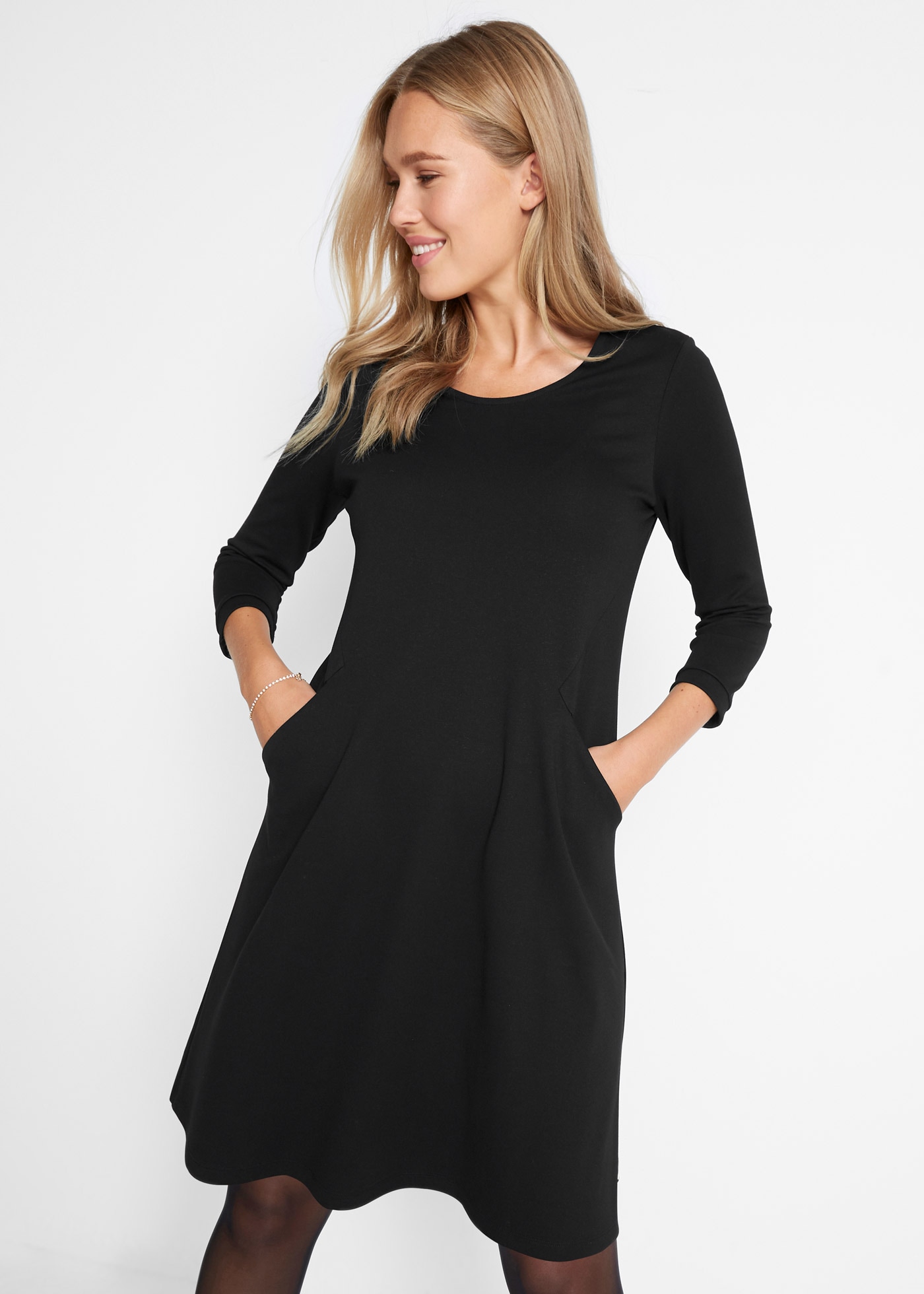 Image of bonprix Shirtkleid leicht ausgestellte A-Linie, knieumspielende Länge, 3/4-Ärmel