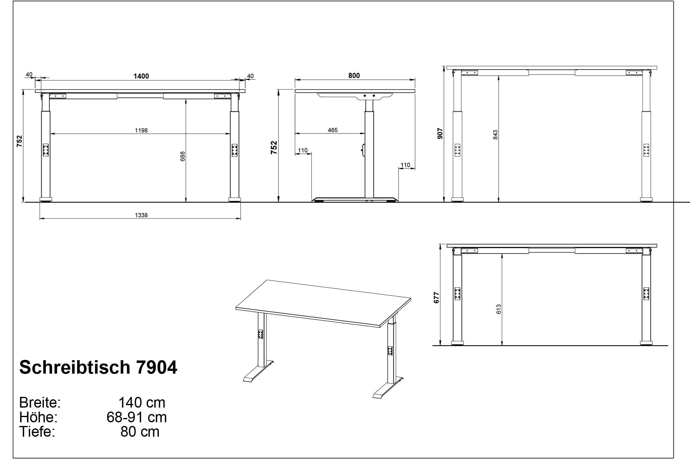 GERMANIA Schreibtisch »Mailand, mechanisch höhenverstellbar,« in Breitenvariante 120-180 cm, Made in Germany