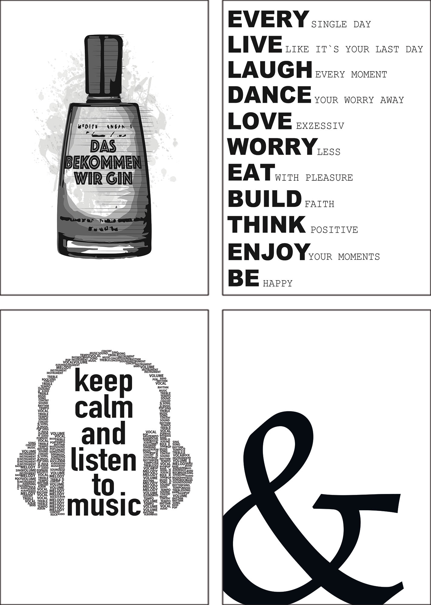 Artland Poster »Gin & Wandposter Ruhe«, Sprüche kaufen St.), Tag Poster, Musik Bild, (4 Texte, jetzt Wandbild, hören
