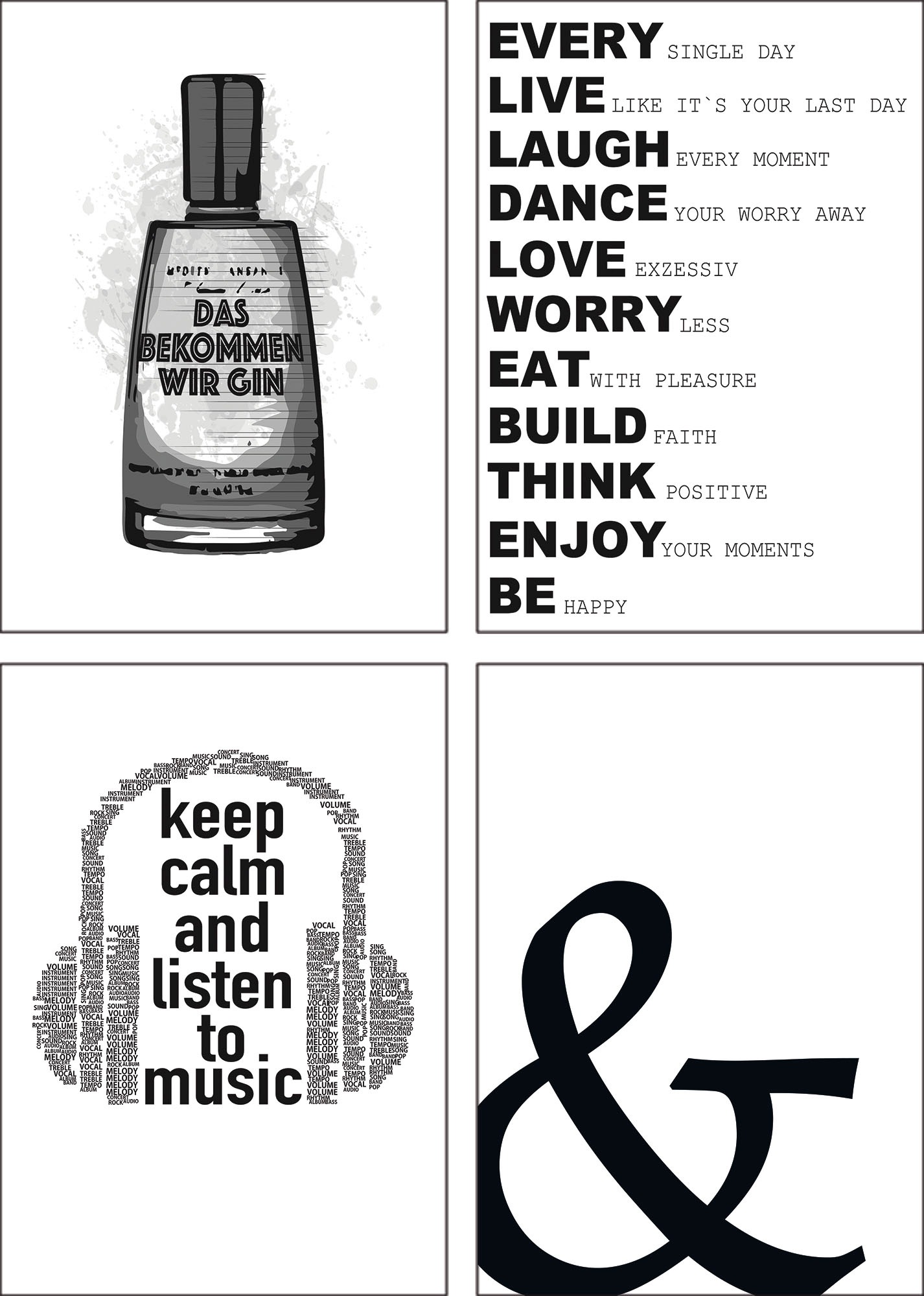 Image of Artland Poster »Gin Tag Musik hören Ruhe«, Sprüche & Texte, (4 St.), Poster, Wandbild, Bild, Wandposter bei Ackermann Versand Schweiz