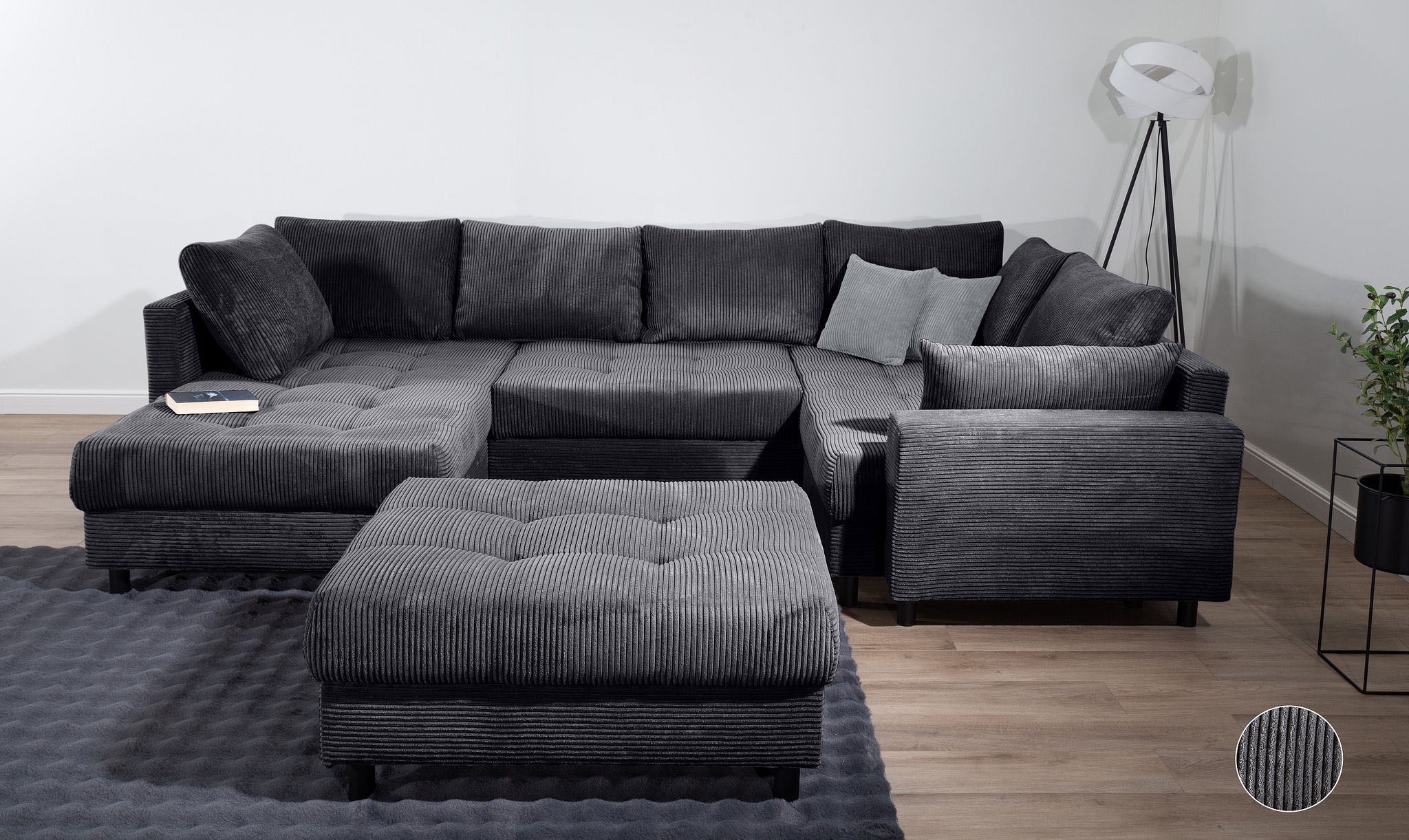 Image of COLLECTION AB Wohnlandschaft "Toni U-Form, B: 298 cm" Set: Sofa & Hocker, 2 Zierkissen, Federkern