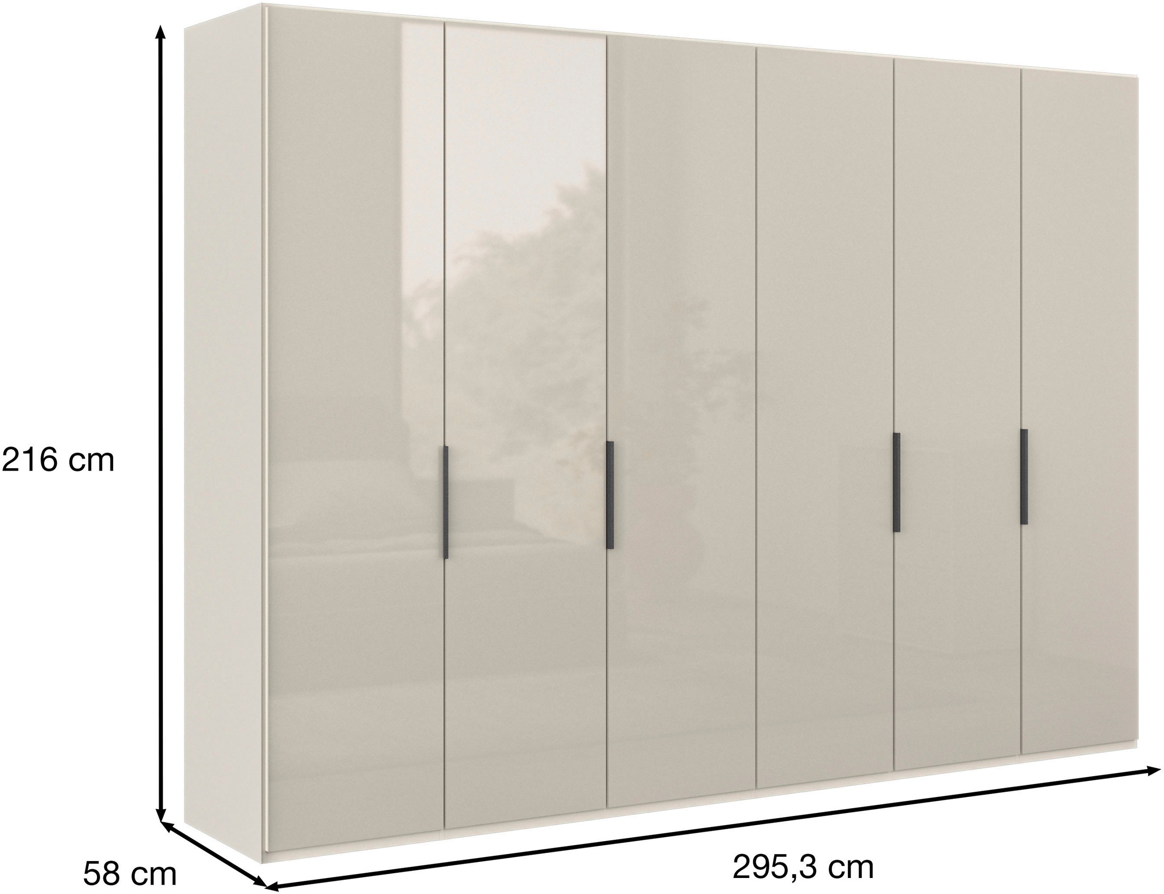 WIEMANN Armoire à portes pliantes »Ohio, Kleiderschrank, Schrank, Garderobe, mit Glasfront, 300 cm« Inclus étagères et tringles à vêtements, 2 hauteurs, MADE IN GERMANY,  comprend amortisseur de porte, façade en verre de haute qualité