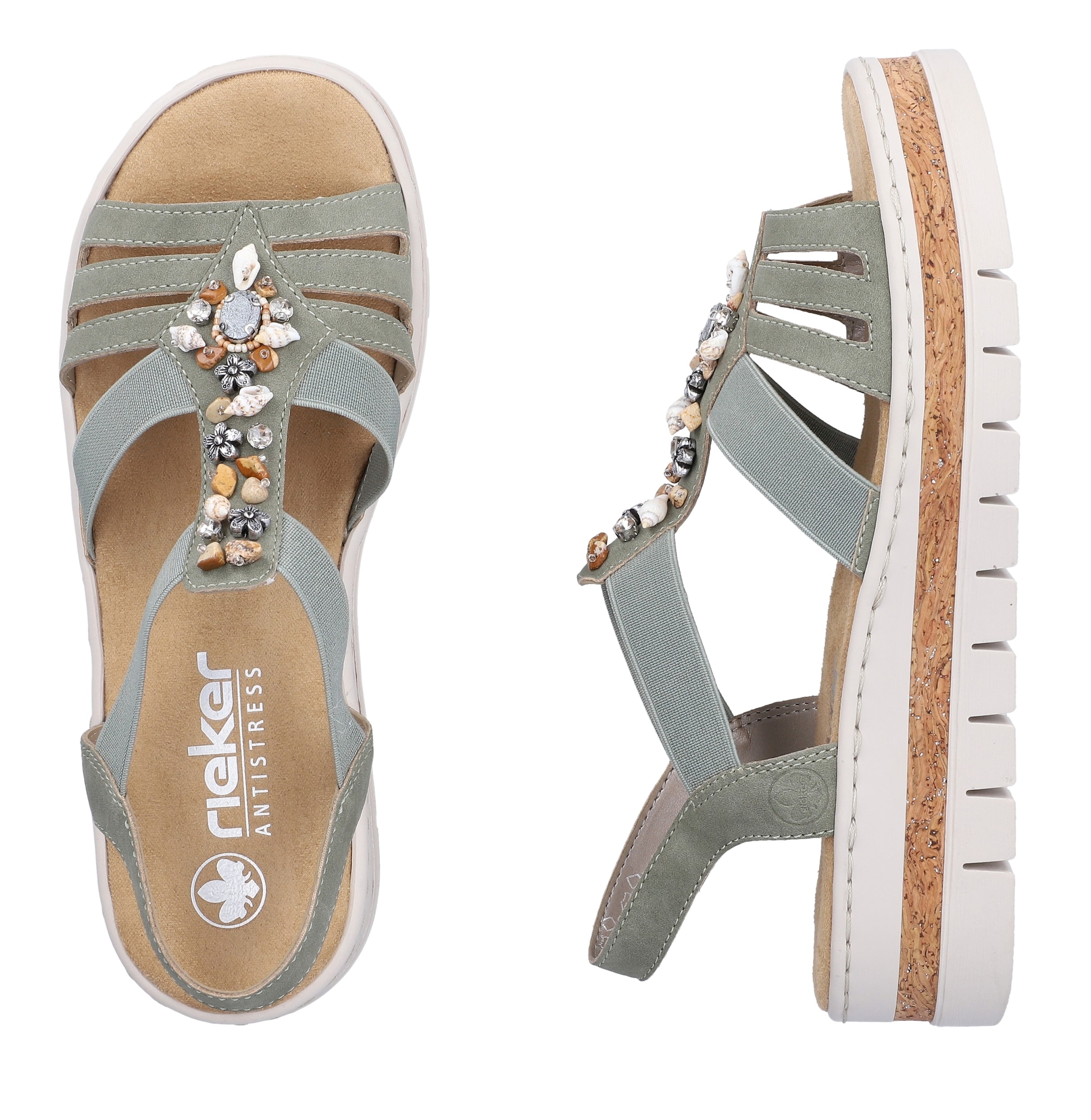 Rieker Sandales compensées  Sandale compensée, sandale à plateforme, chaussure d'été avec décoration