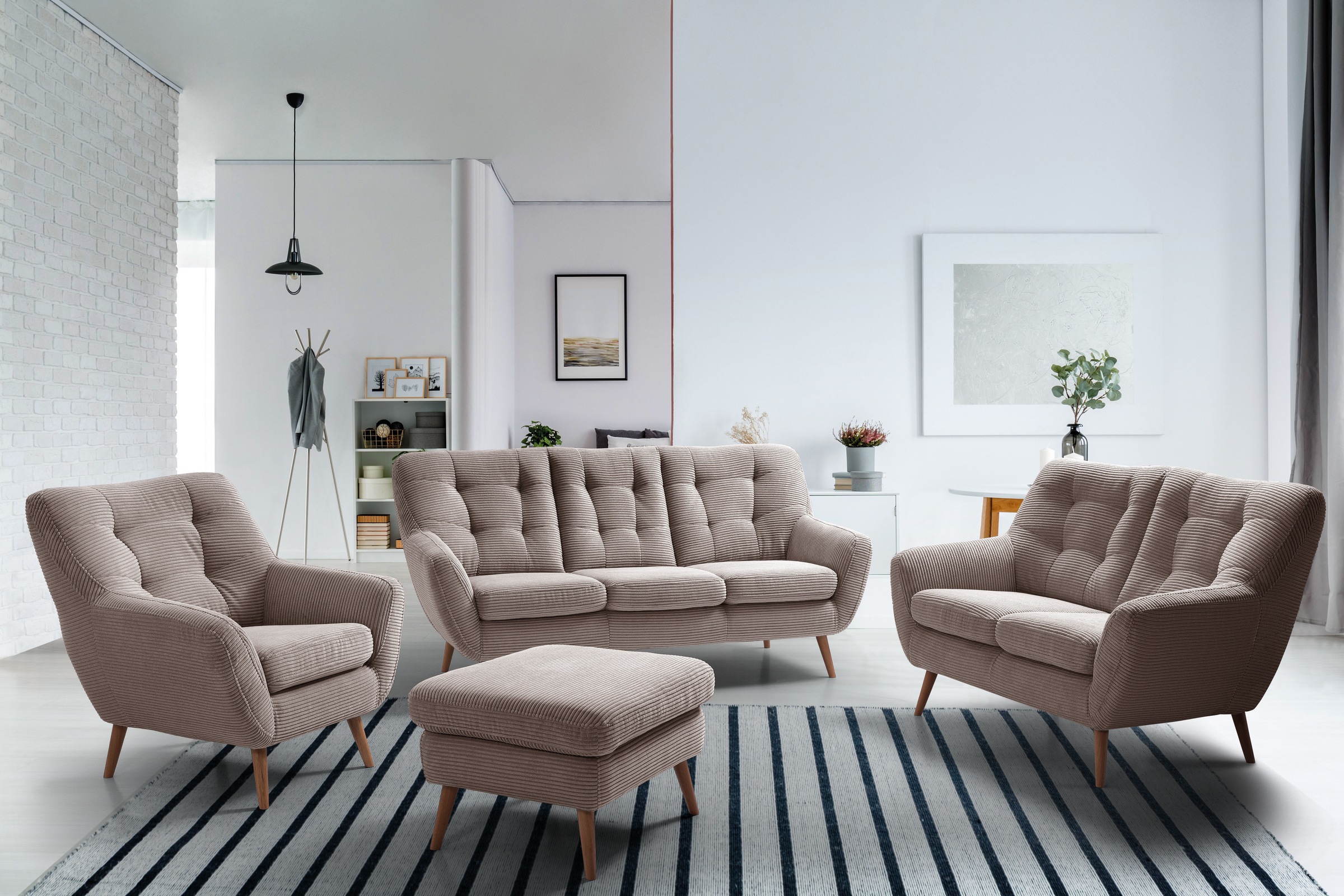 exxpo - sofa fashion Hocker »Scandi bequem und elegant mit hohem Holzfuss«, bequem und elegant mit hohem Holzfuss