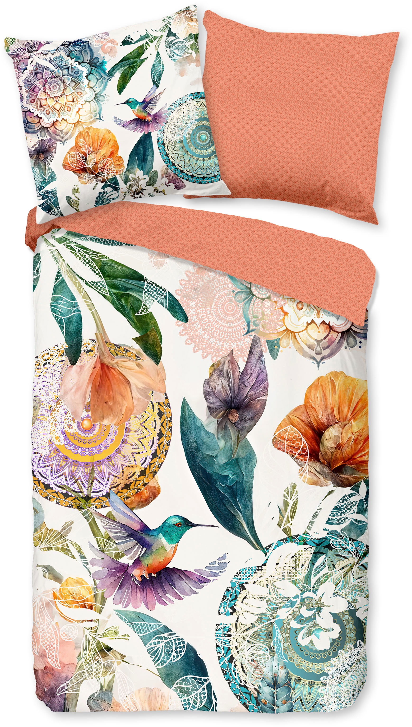 hip Wendebettwäsche »BERNICE«, Mako-Satin, 135x200, Reissverschluss, Wendeoptik, Mandala, Blumen, Weiss