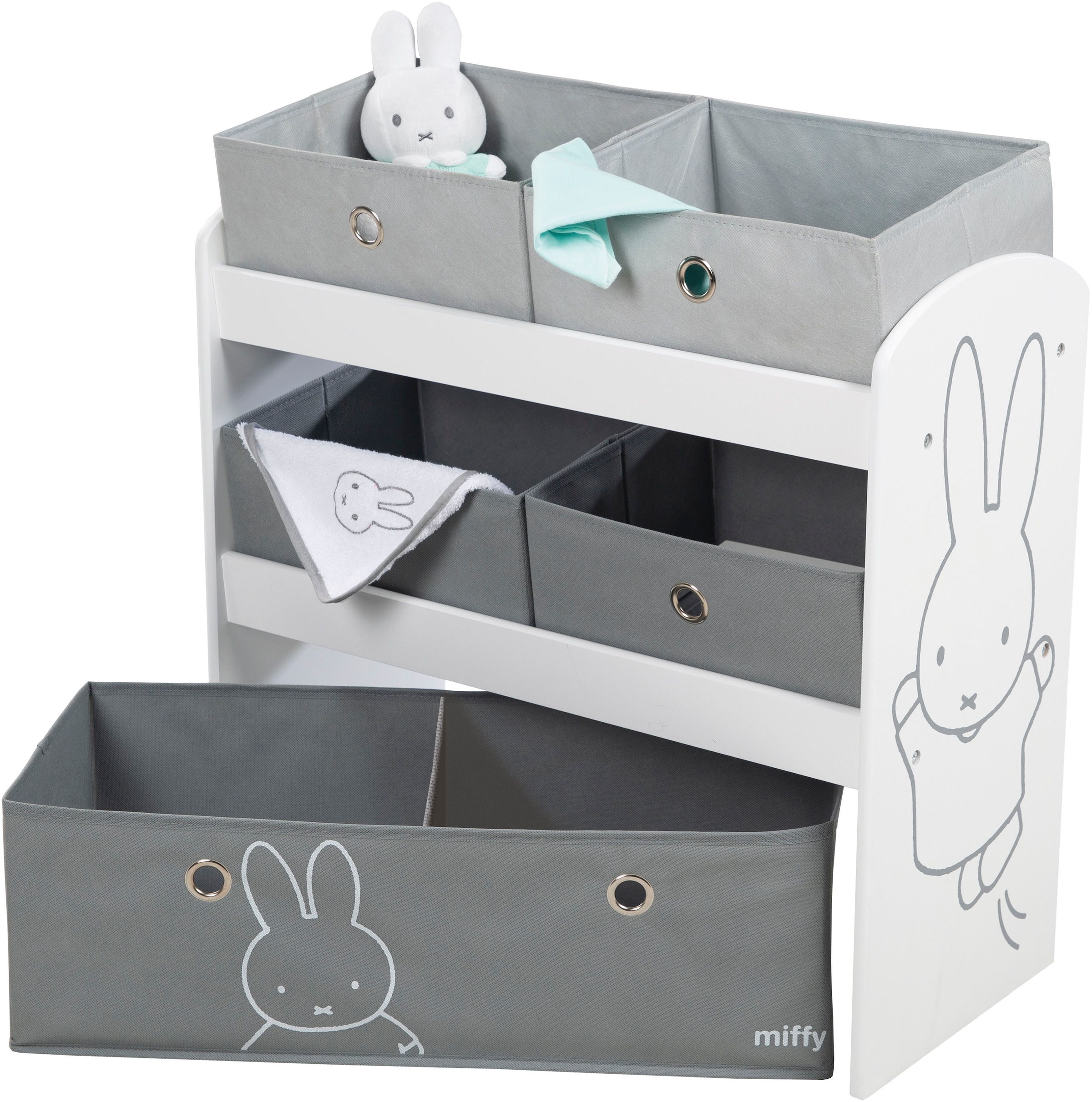 roba® Kinderregal »miffy®, grau«, inklusive 5 Stoffboxen in 2 Grössen
