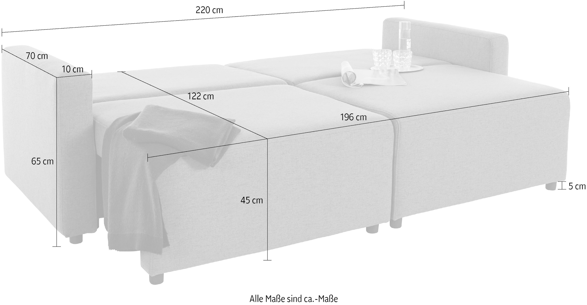 INOSIGN 2-Sitzer »Marva 2tlg.«, beide Elemente ausziehbar für Bettfunktion, mit Bettkasten