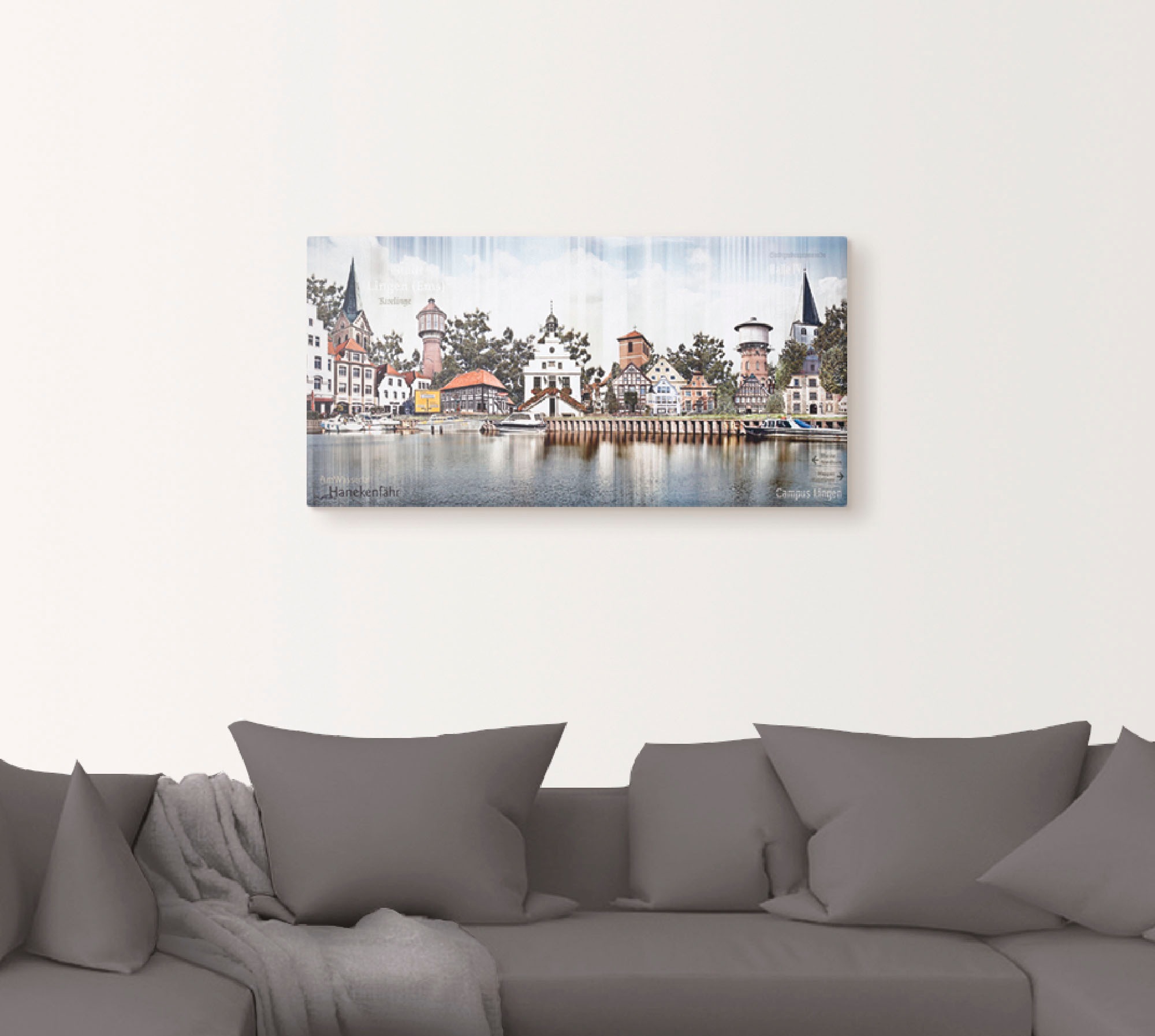 Artland Leinwandbild »Lingen Ems Skyline Collage«, Deutschland, (1 St.), auf Keilrahmen gespannt