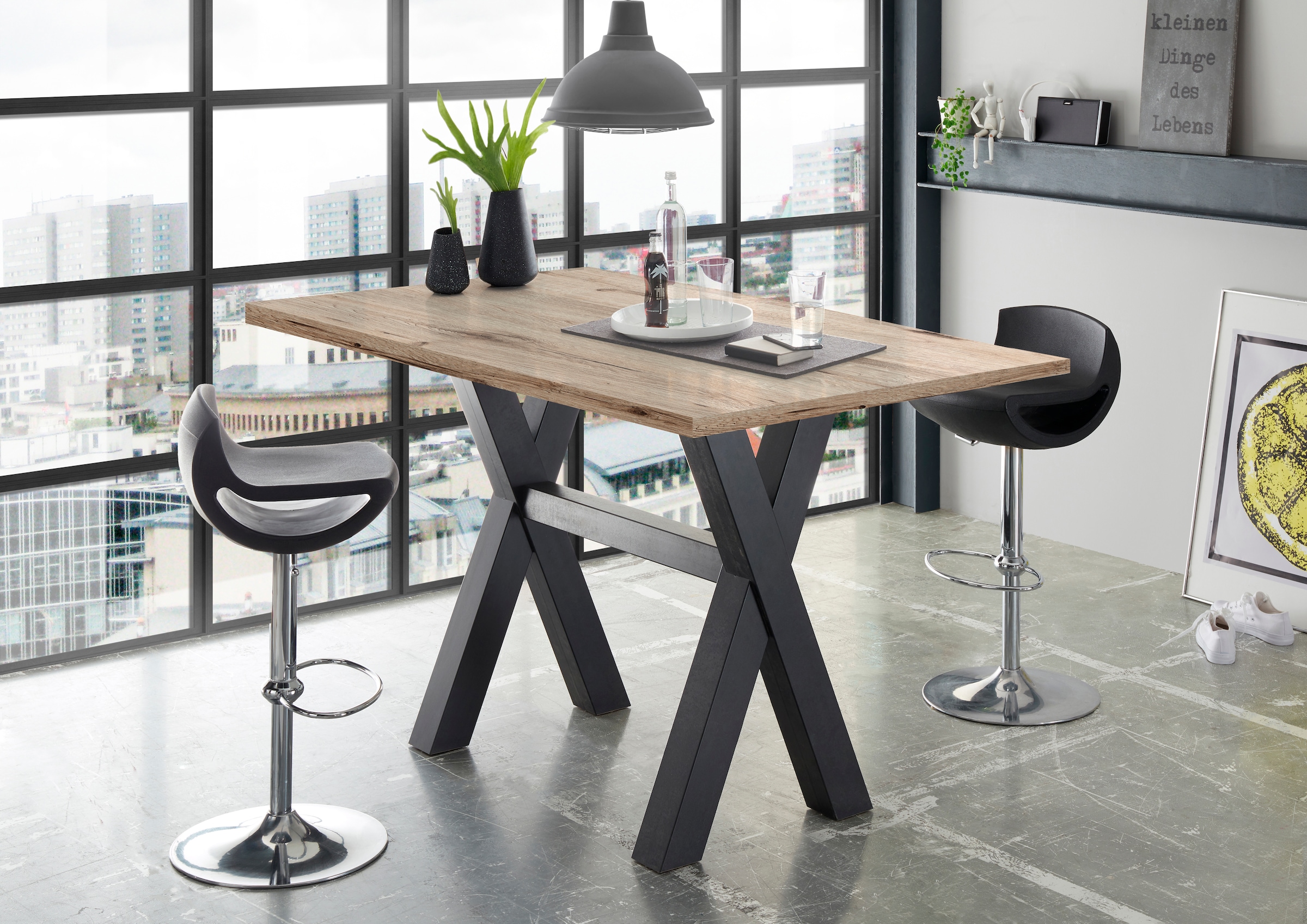 Mäusbacher Table de bar structure en forme de X (largeur 120, 140 ou 160 cm)