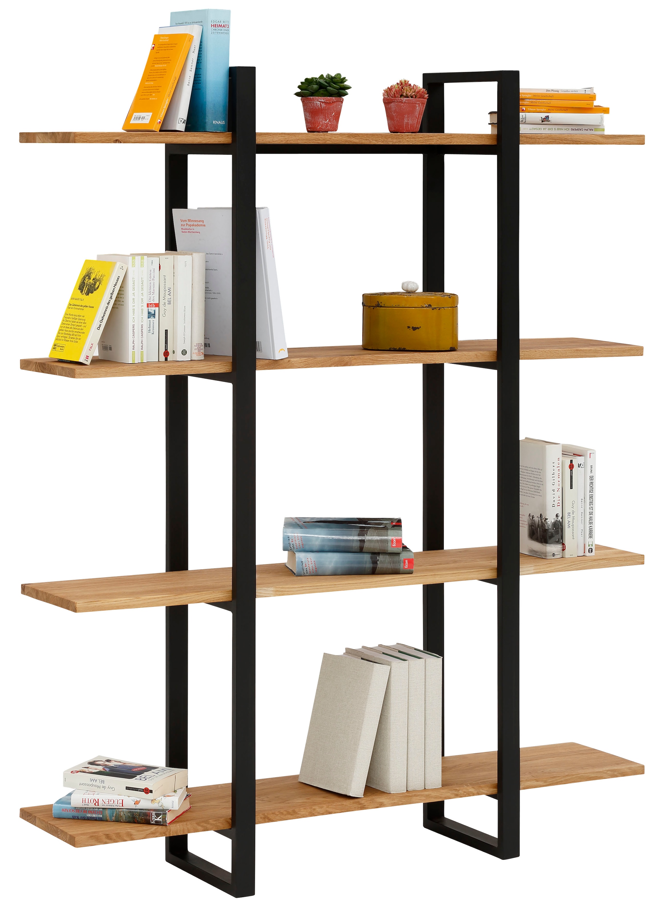 Image of Home affaire Bücherregal "Krystian Regal" Gesamtmasse B/T/H: 120/29/149, Raumteiler, Ablagen aus Eichenholz, Gestell aus robustem Metall
