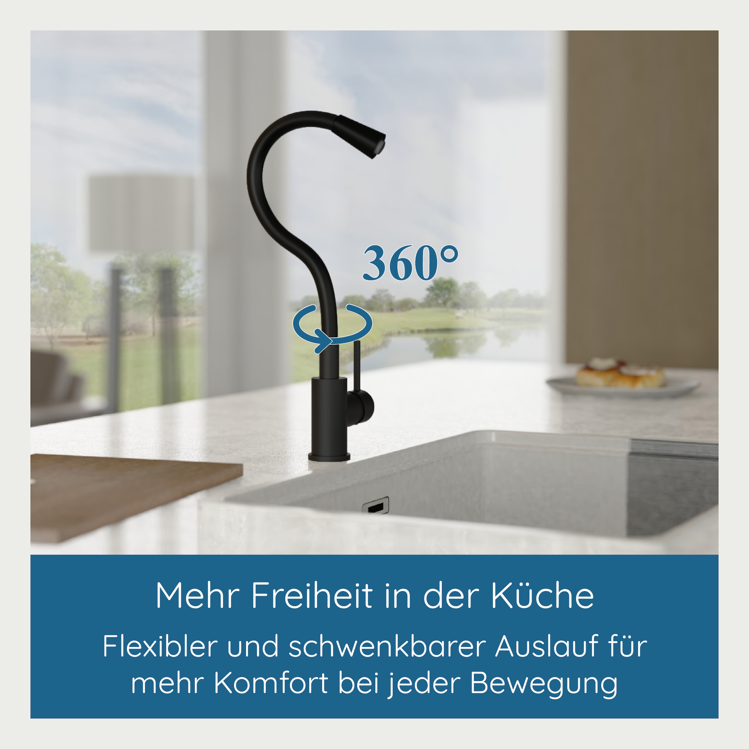 welltime Robinetterie de cuisine »TEXAS« robinet raccord central, pivotant à 360°, bec flexible