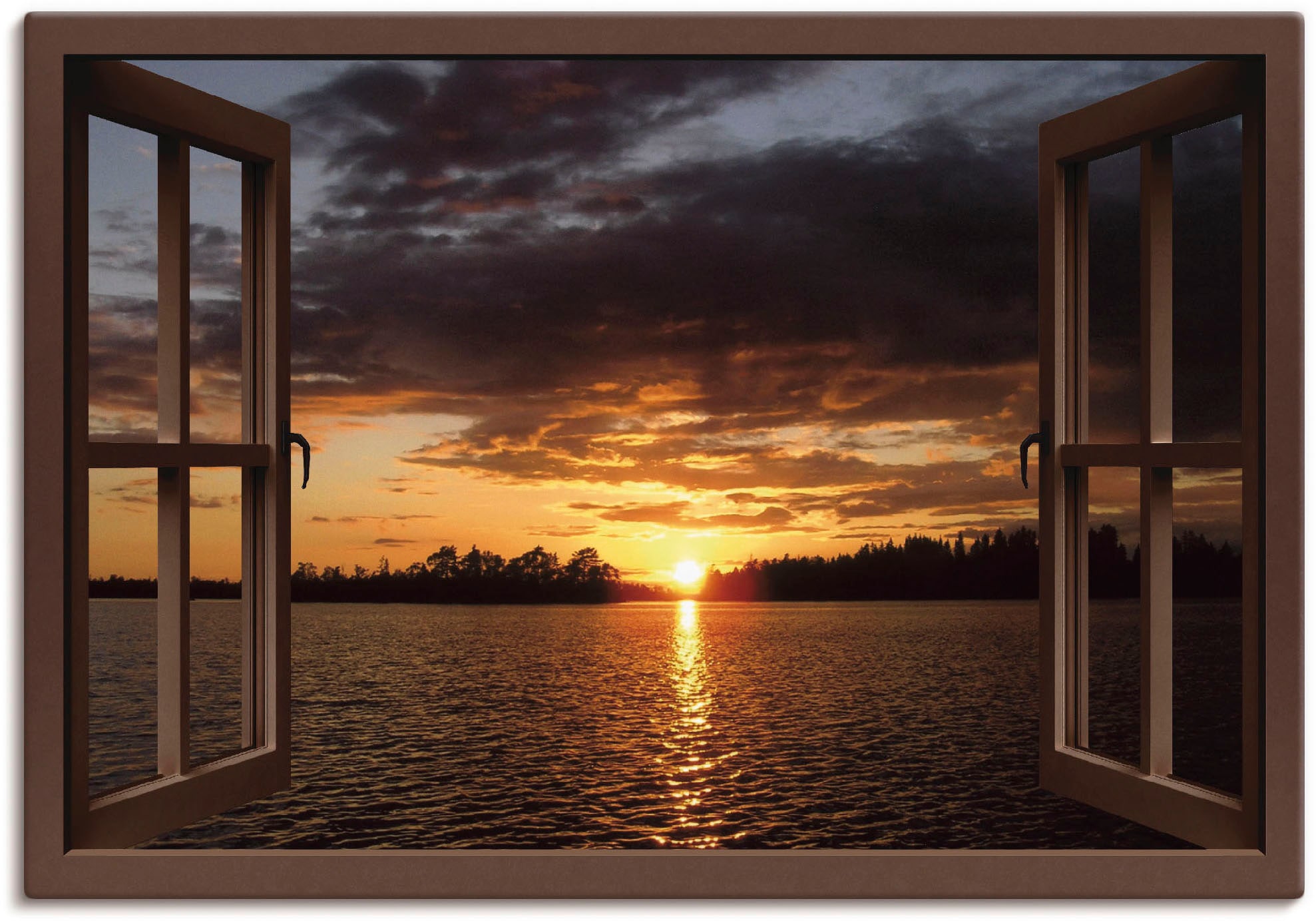 Artland Wandbild »Sonnenuntergang am See mit Wandaufkleber als Fenster«, oder in Alubild, Leinwandbild, (1 Seebilder, Grössen versch. St.), Poster kaufen