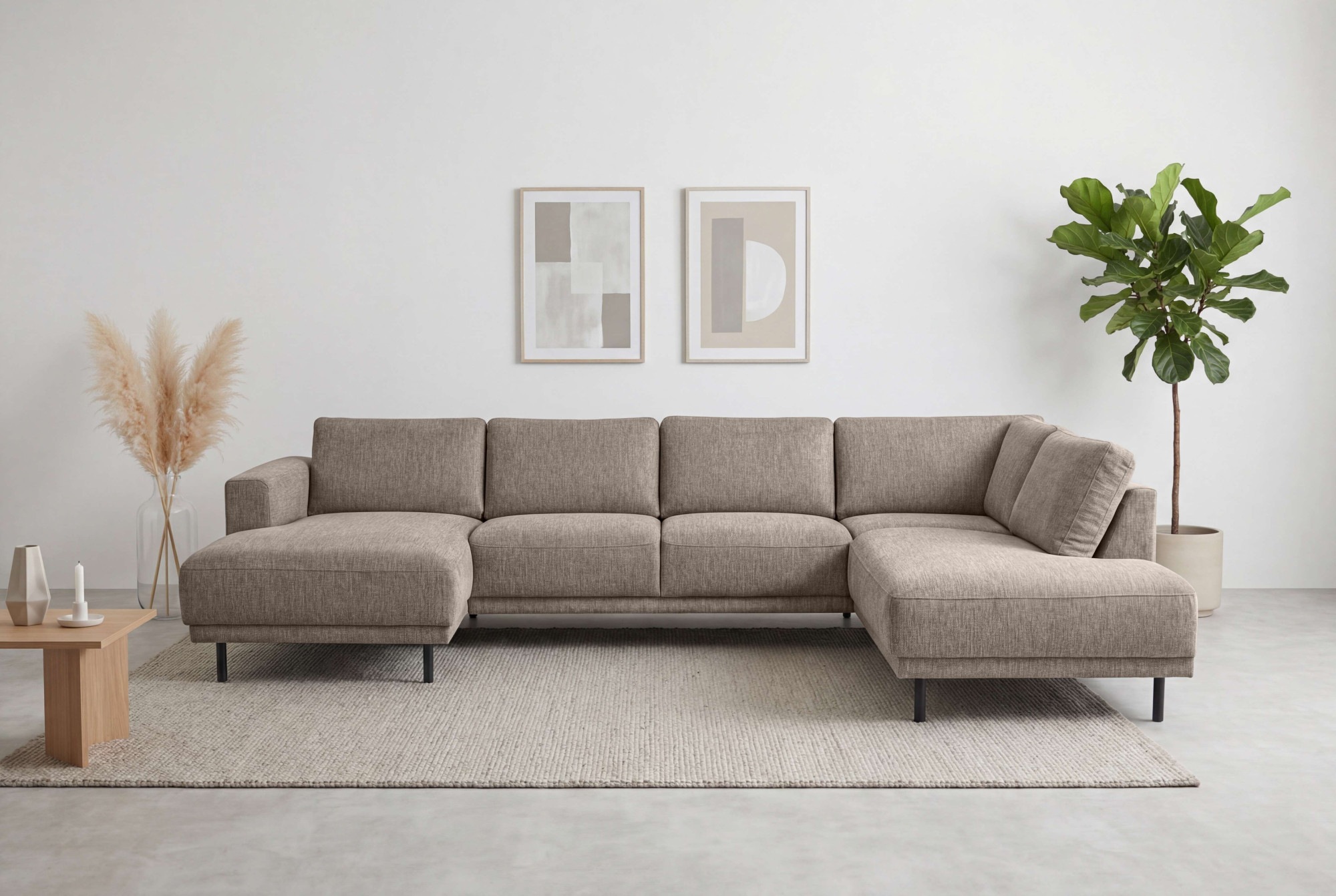 Image of GOODproduct Wohnlandschaft "Sveeva, U-Form, XXL, B.310 cm, schwarze Metallfüsse" langlebiger Webstoff, mit Wellenunterfederung, viele Farben