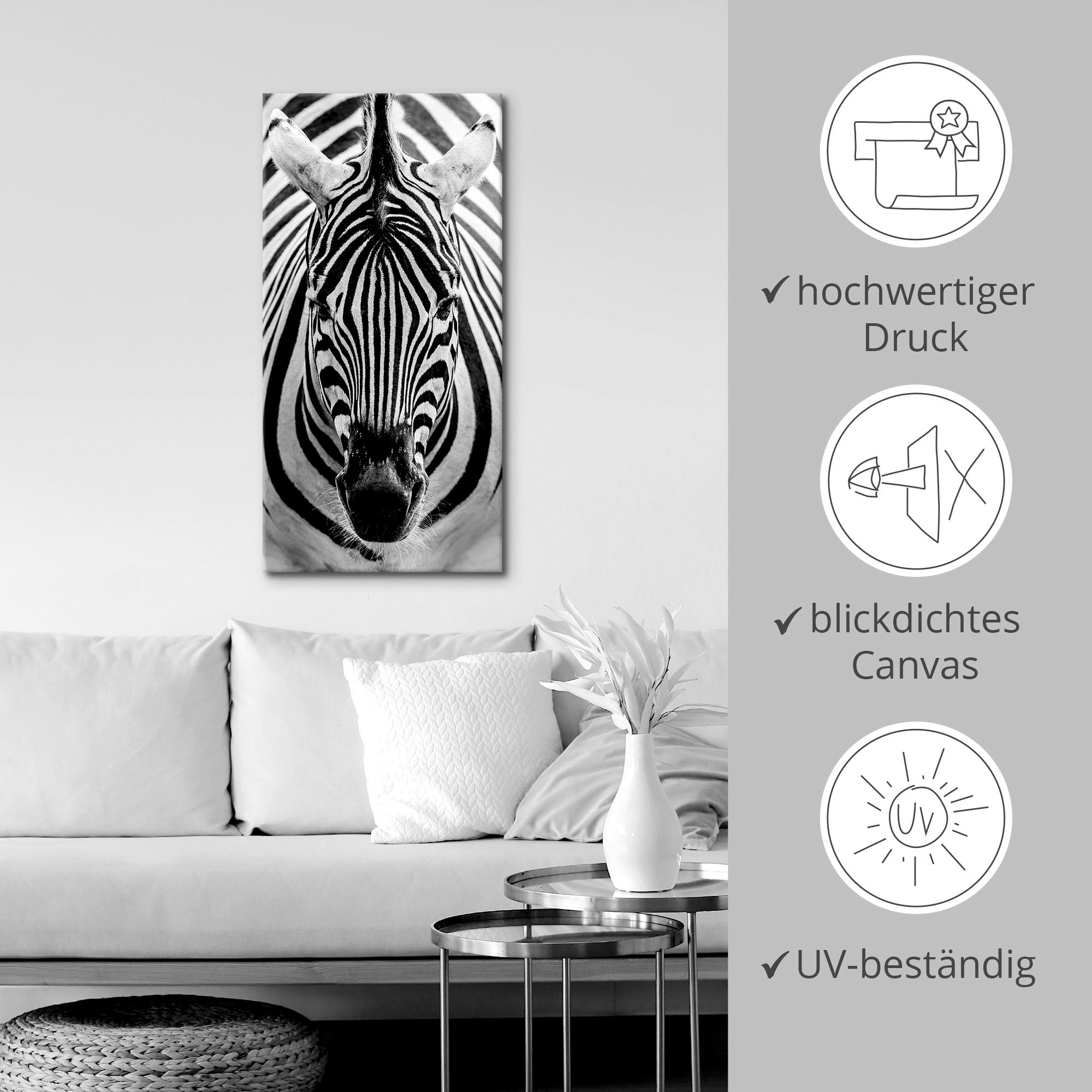 Artland Wandbild »Zebra«, Wildtiere, (1 St.), als Leinwandbild, Poster, Wandaufkleber in verschied. Grössen