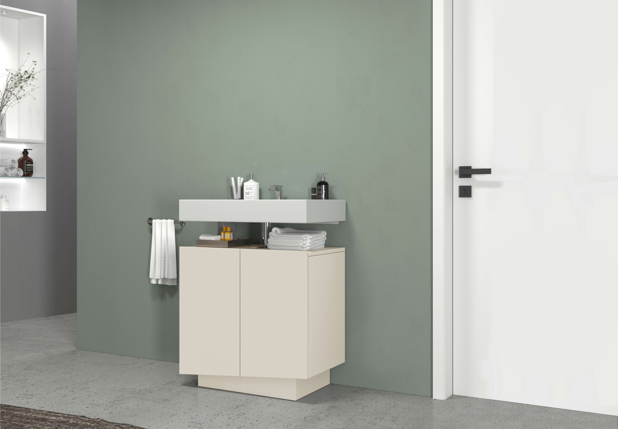 welltime Armoire sous lavabo »Vela,Breite 60cm, 2 Türen, 2 Fächer, mit Siphonausschnitt« 1 cuis tlg. meuble sous-lavabo, plan vasque, design avec portes inclinées