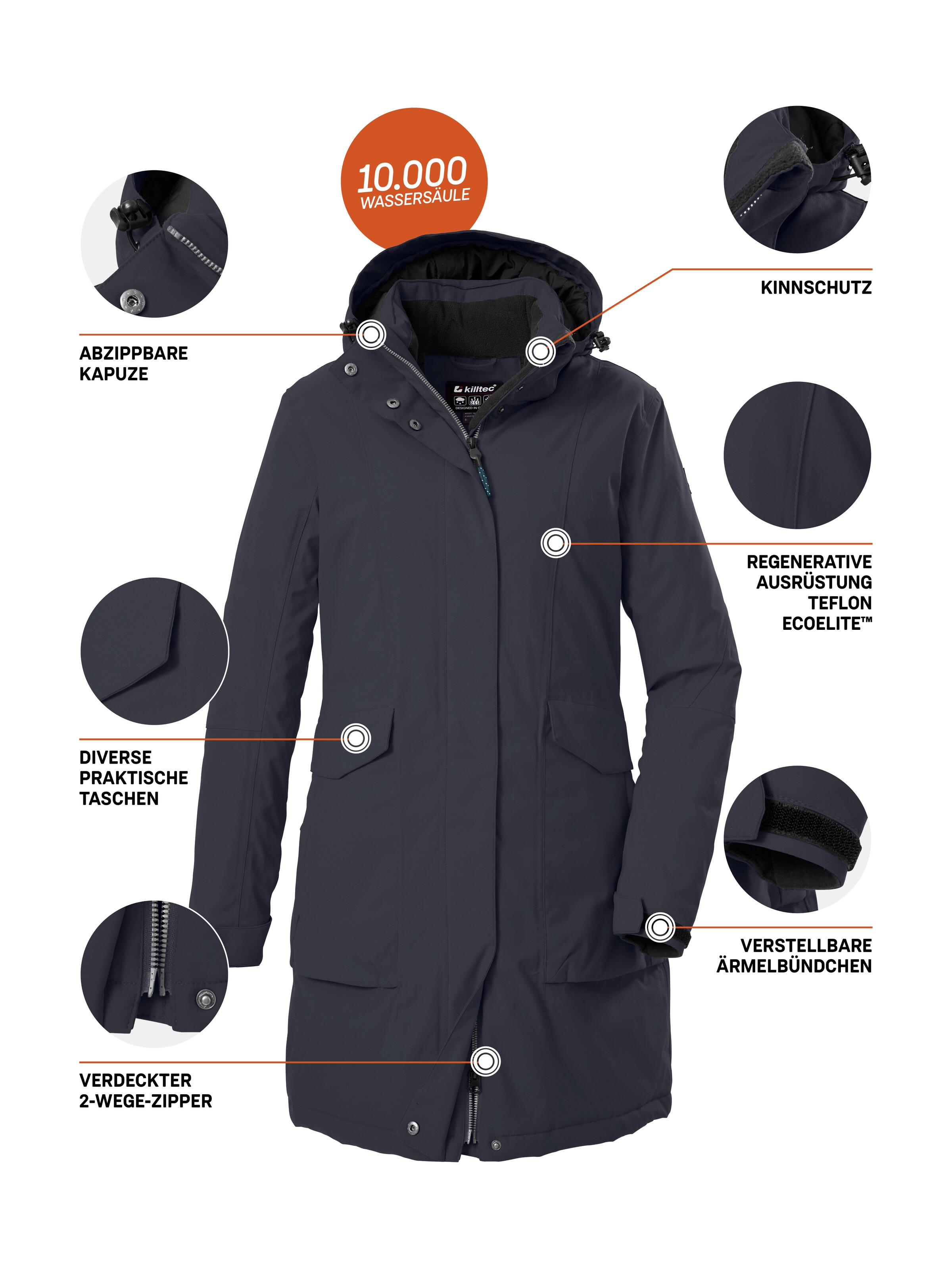 Killtec Parka »Damen Funktionsparka« Wasserdichter, atmungsaktiver Damenparka mit abnehmbarer Kapuze